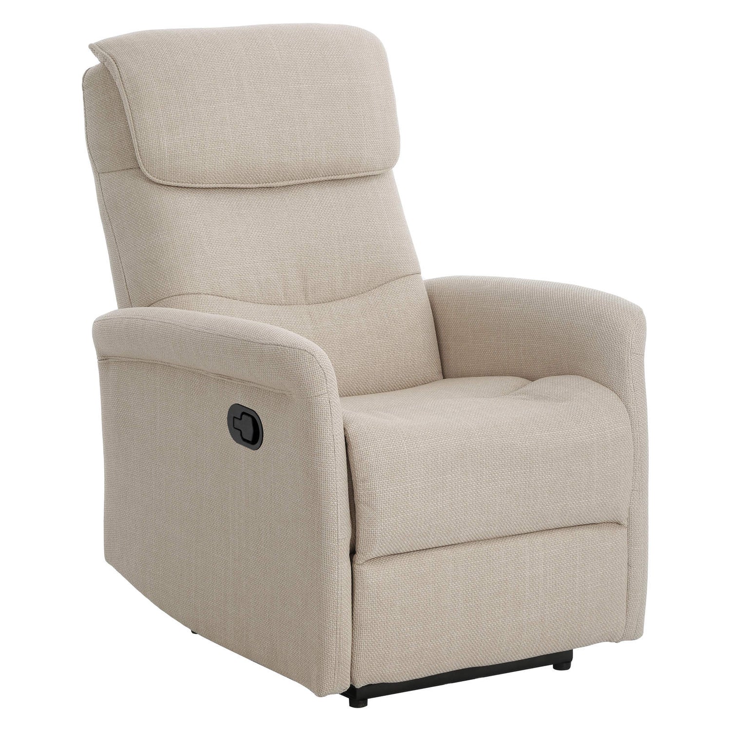 Sanderson recliner-nojatuoli, beige kangasverhoilu.