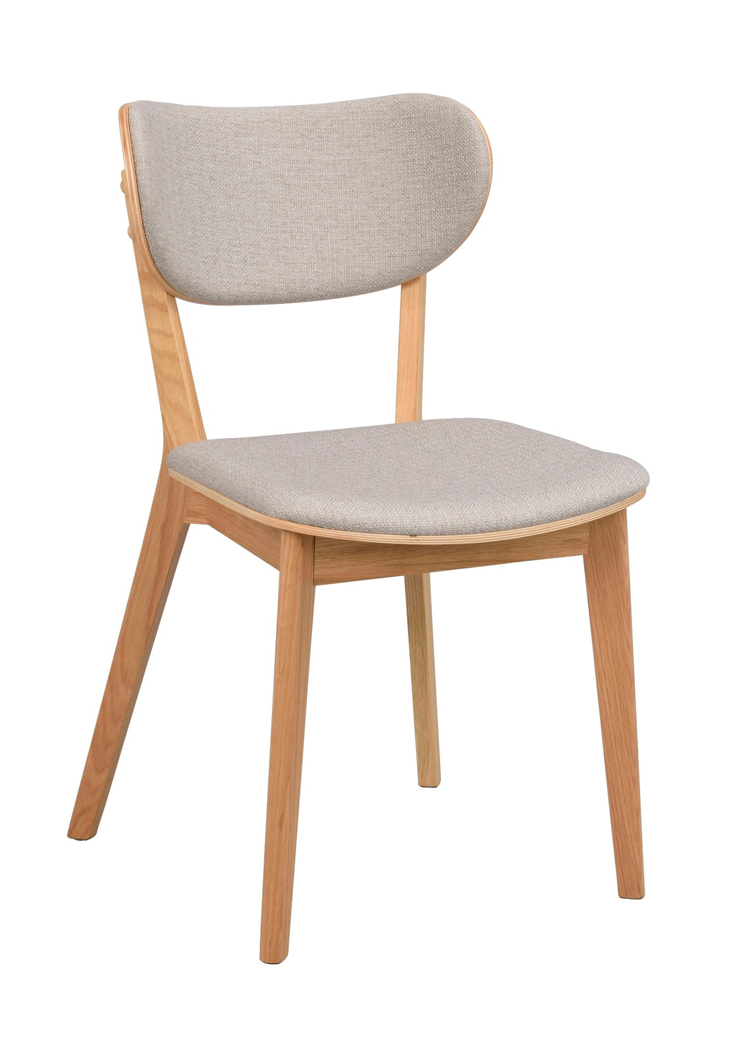 Kato-taivutetuoli tammen värisenä, harmaanheigellä istuimen ja selkänojan kangasverhoiluilla.