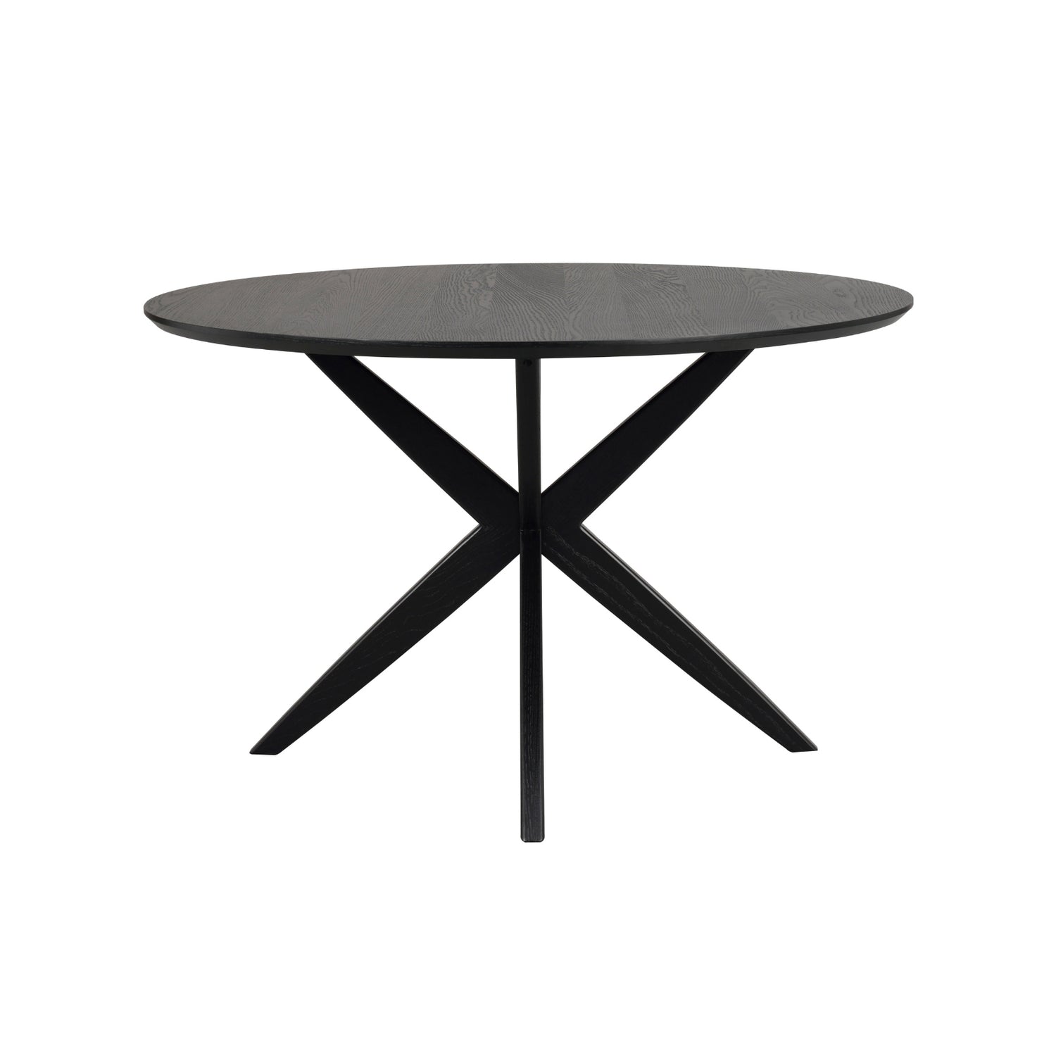 Pyöreä musta Calverton-ruokapöytä on halkaisijaltaan 120 cm ja pöydässä on ainutlaatuinen design-jalka.