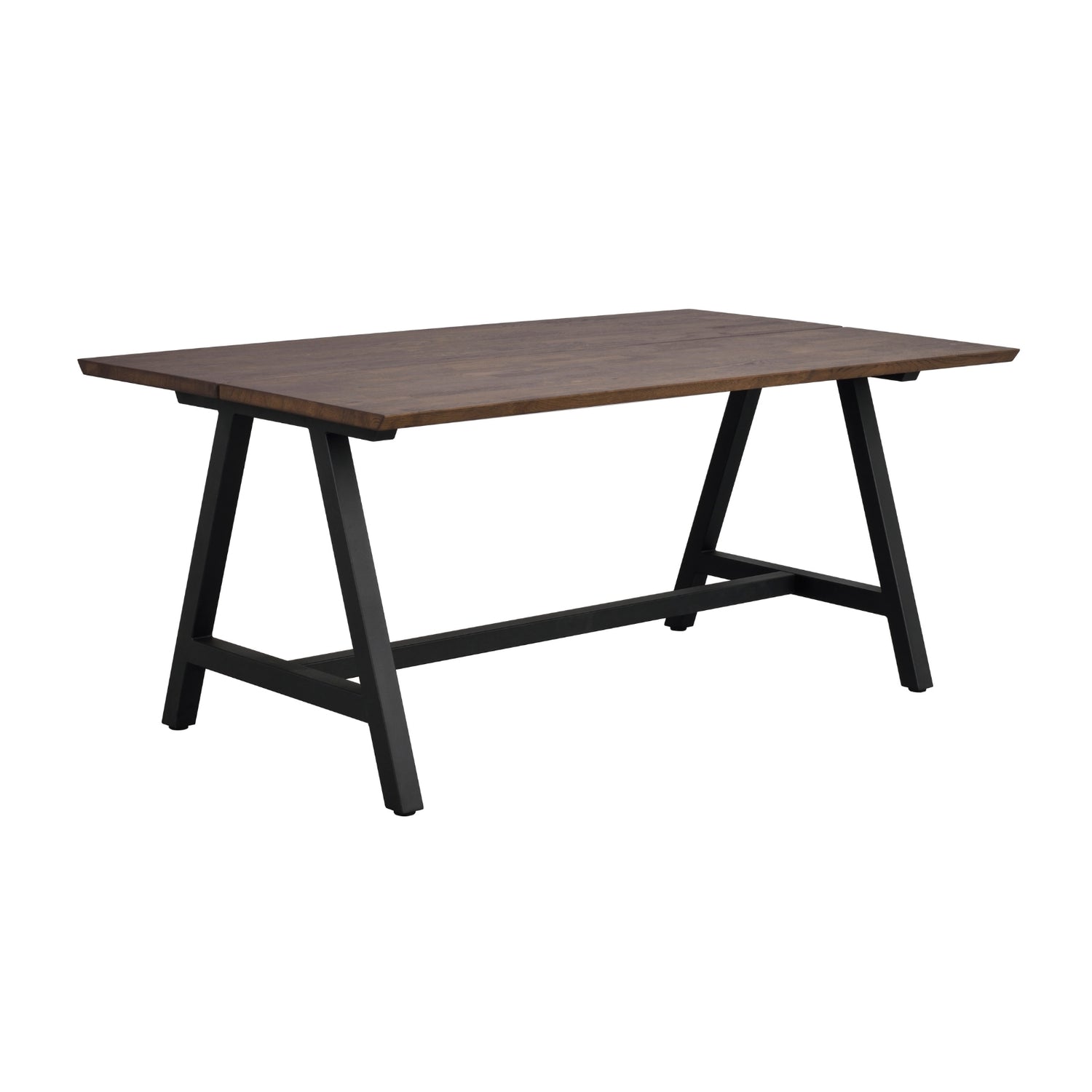 Carradale-ruokapöytä ruskealla kannella ja mustilla A-mallisilla metallijaloilla.