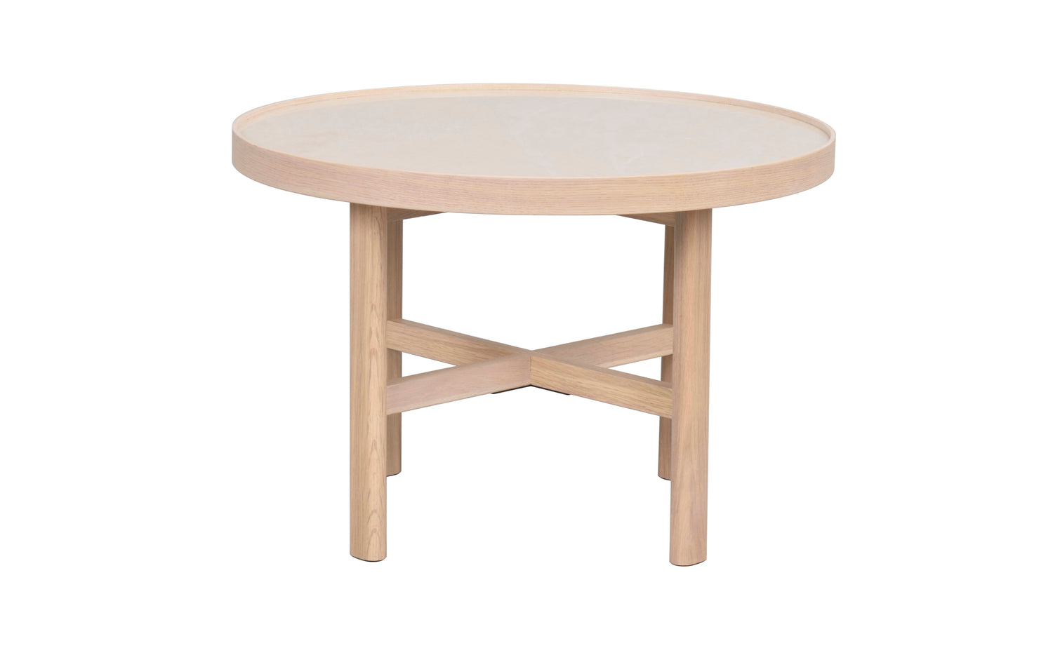 Valkotammenvärinen Marsden-sohvapöytä 60 cm. Beige keraaminen kansi.