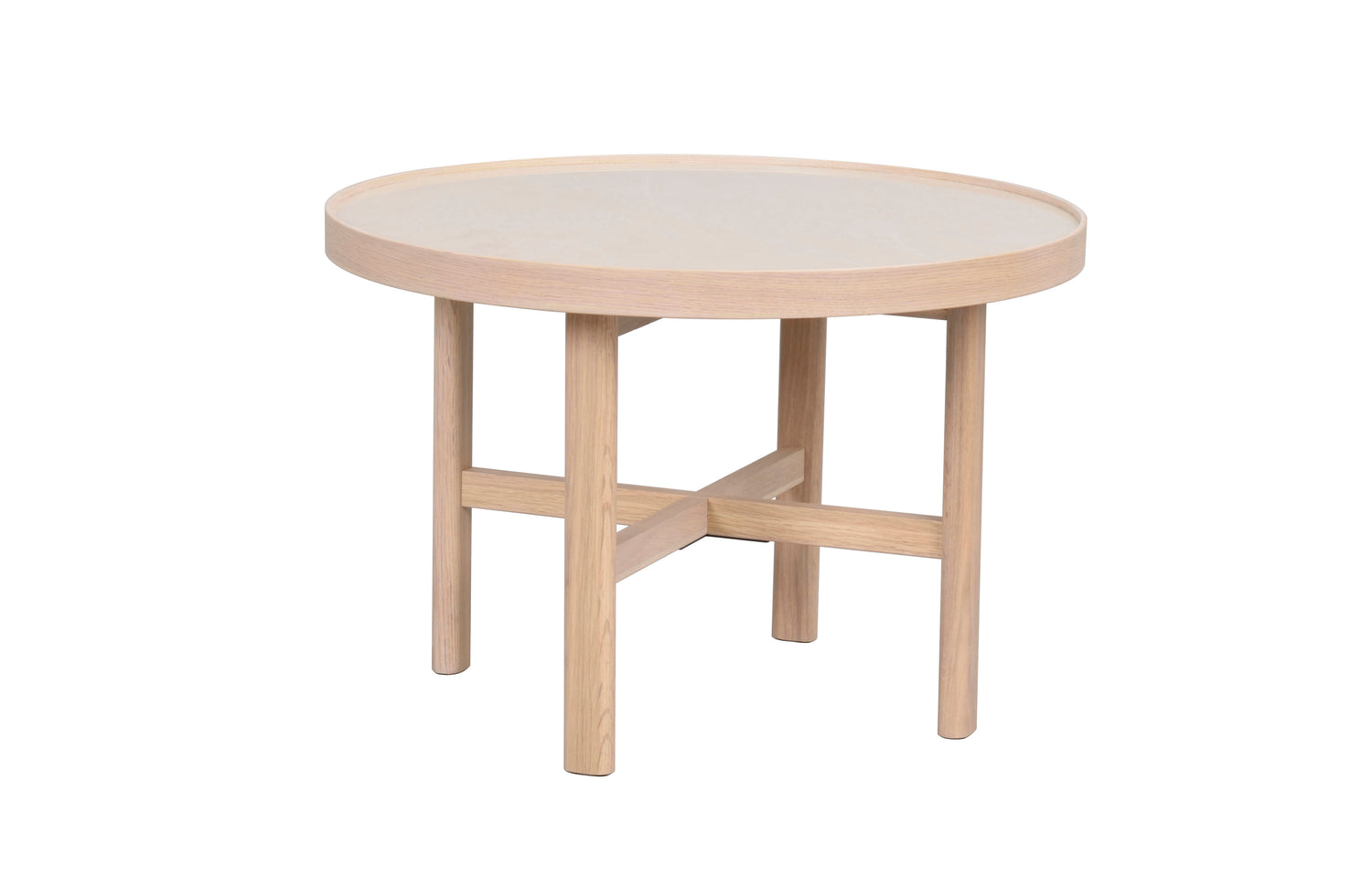 Valkotammenvärinen Marsden-sohvapöytä 60 cm. Beige keraaminen kansi.