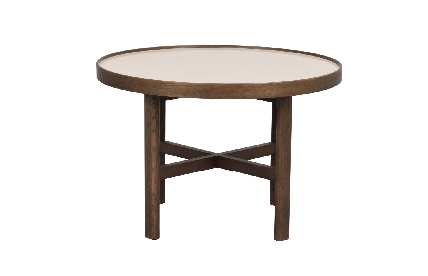 Ruskea Marsden-sohvapöytä 60 cm. Beige keraaminen kansi.