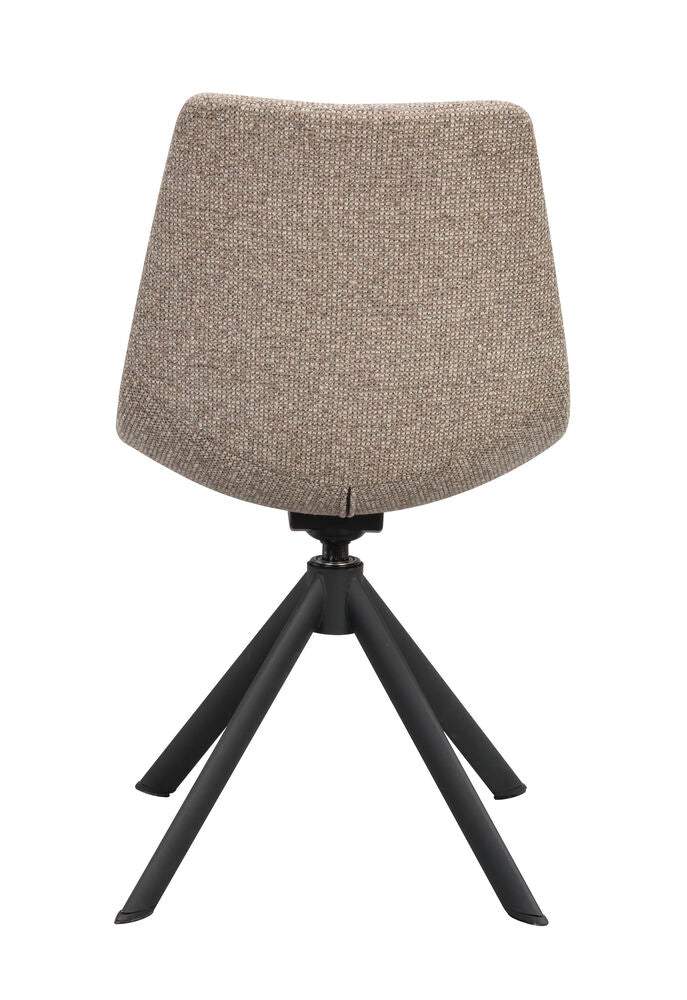 Dunmore-tuoli tumman beigellä kangasverhoilulla ja mustilla metallijaloilla.
