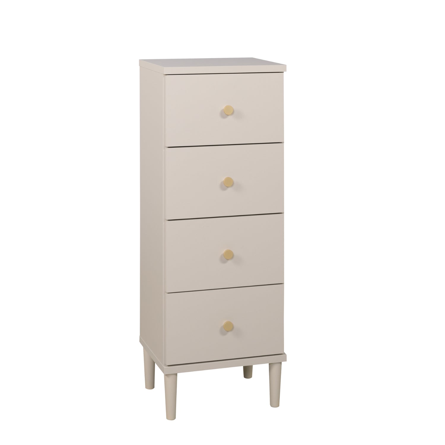 Tuomi-laatikosto, greigen värinen kultavetimillä.