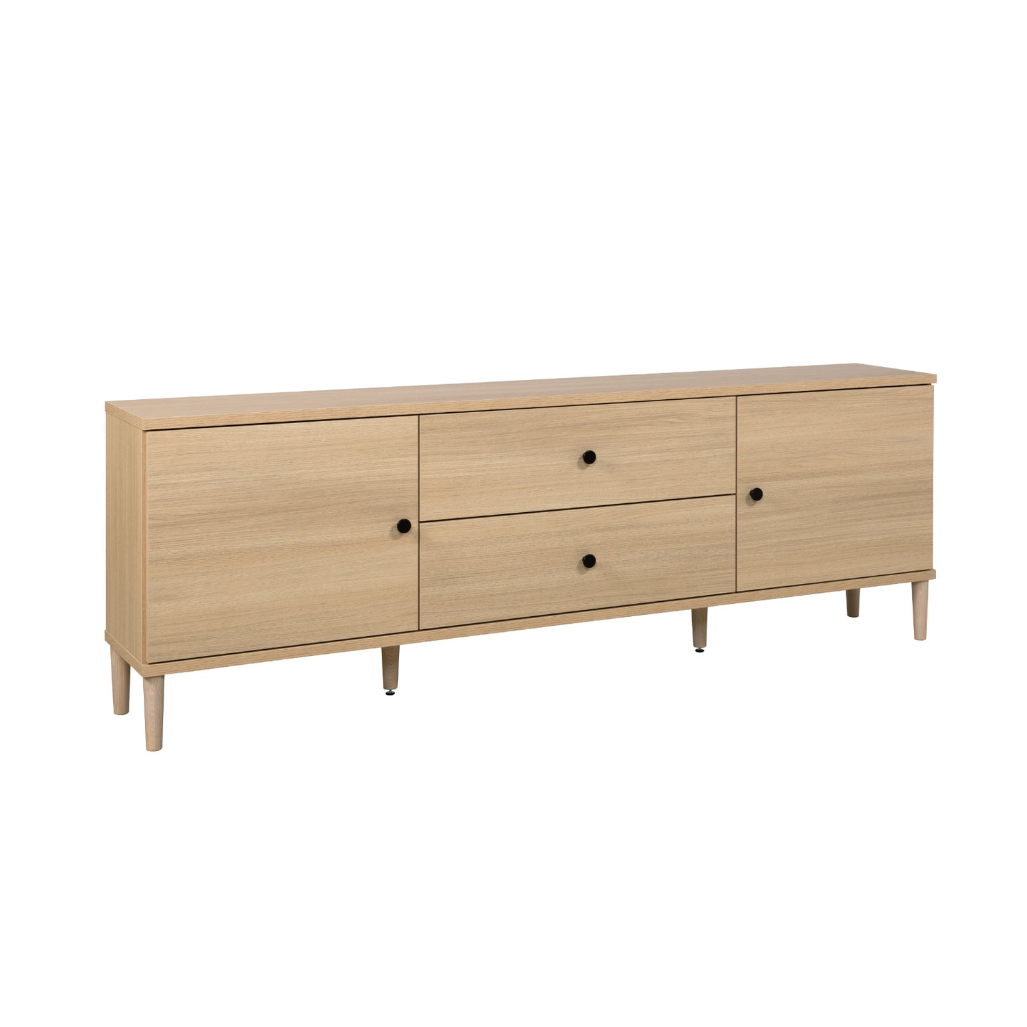 Tuomi-taso, hiekkatammenvärinen mustilla vetimillä ja tammenvärisillä jaloilla.