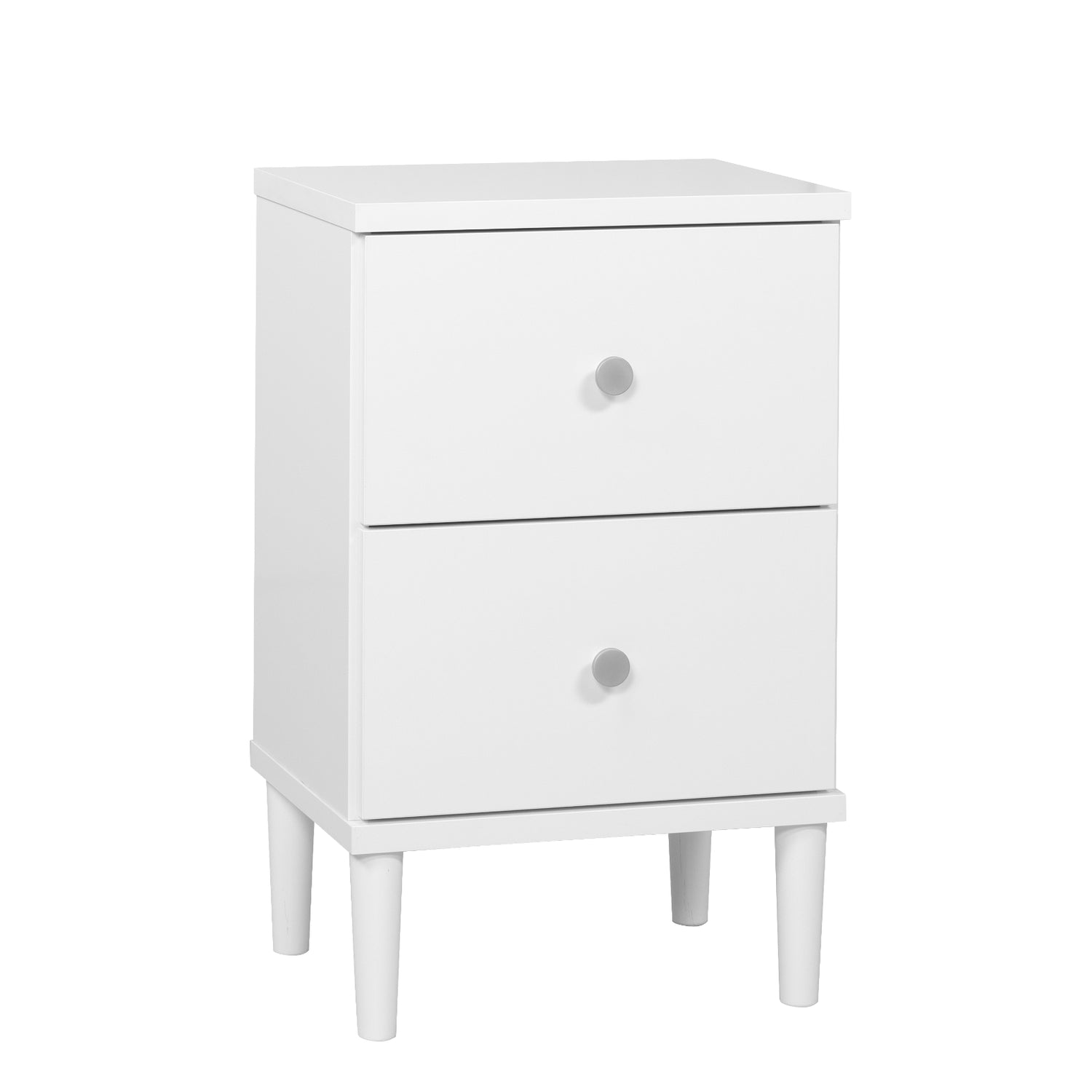 Tuomi-pikkulipasto, valkoinen alumiininvärisillä vetimillä.