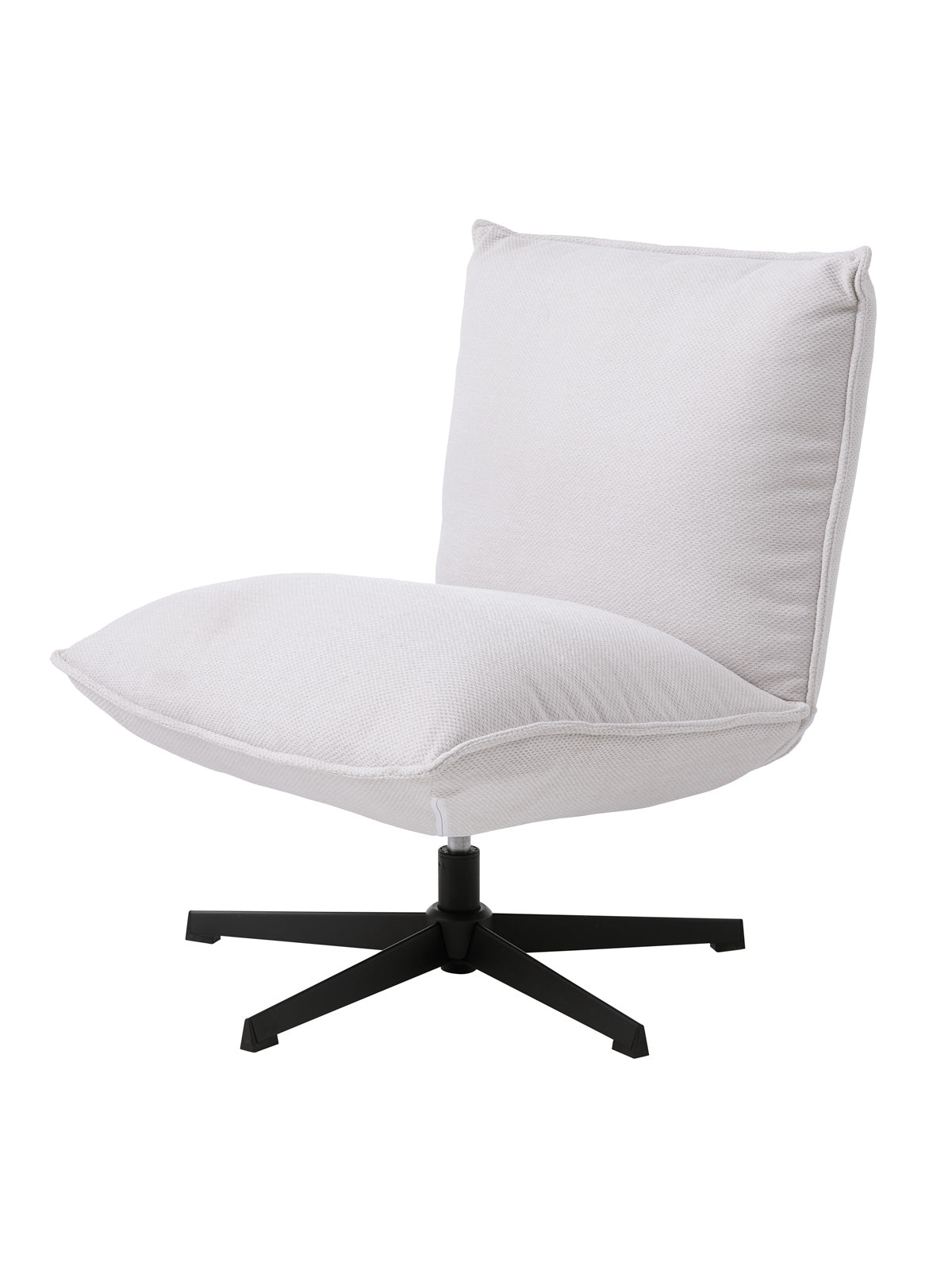 Fraser-lepotuoli, valkoinen Chenille-kangasverhoilu ja musta ristikkojalka.