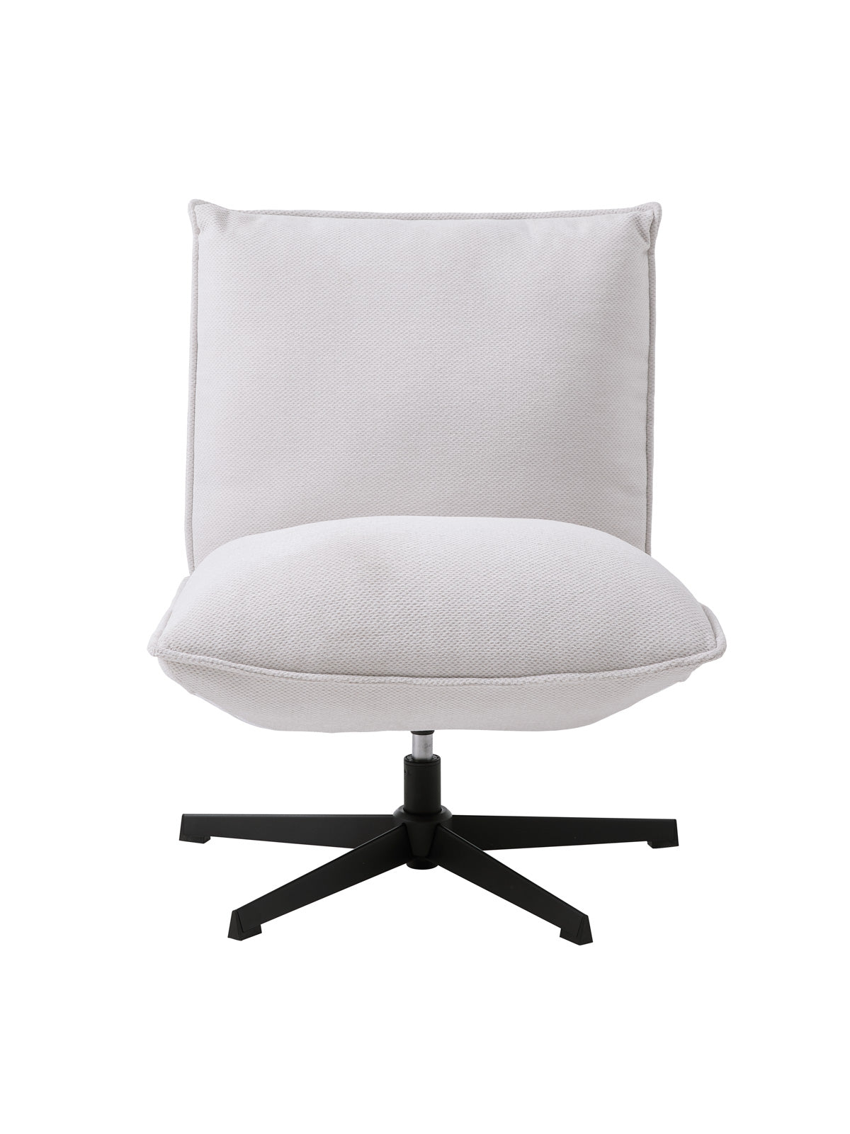 Fraser-lepotuoli, valkoinen Chenille-kangasverhoilu ja musta ristikkojalka.