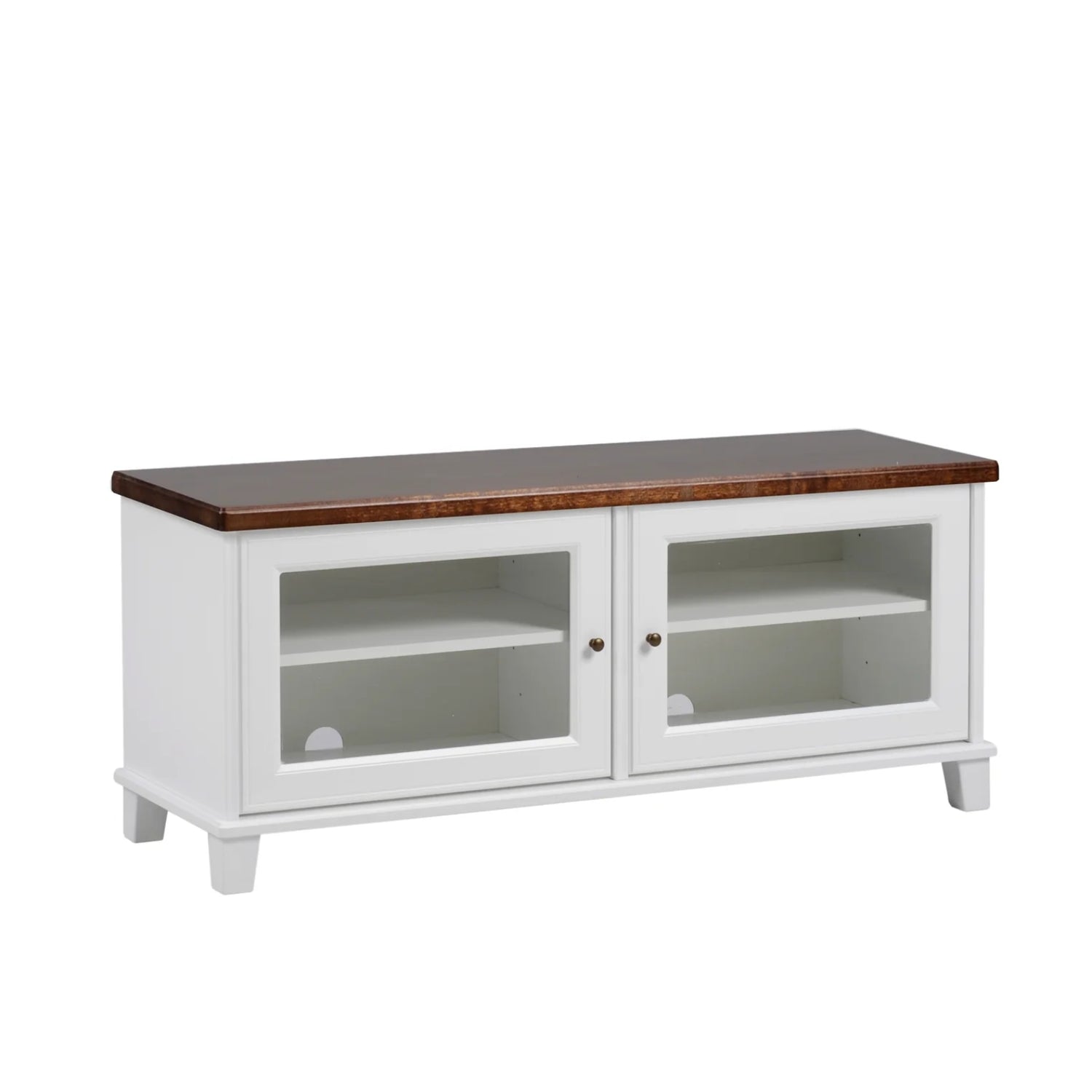 Valkoinen Aada tv-taso ruskealla kannella.