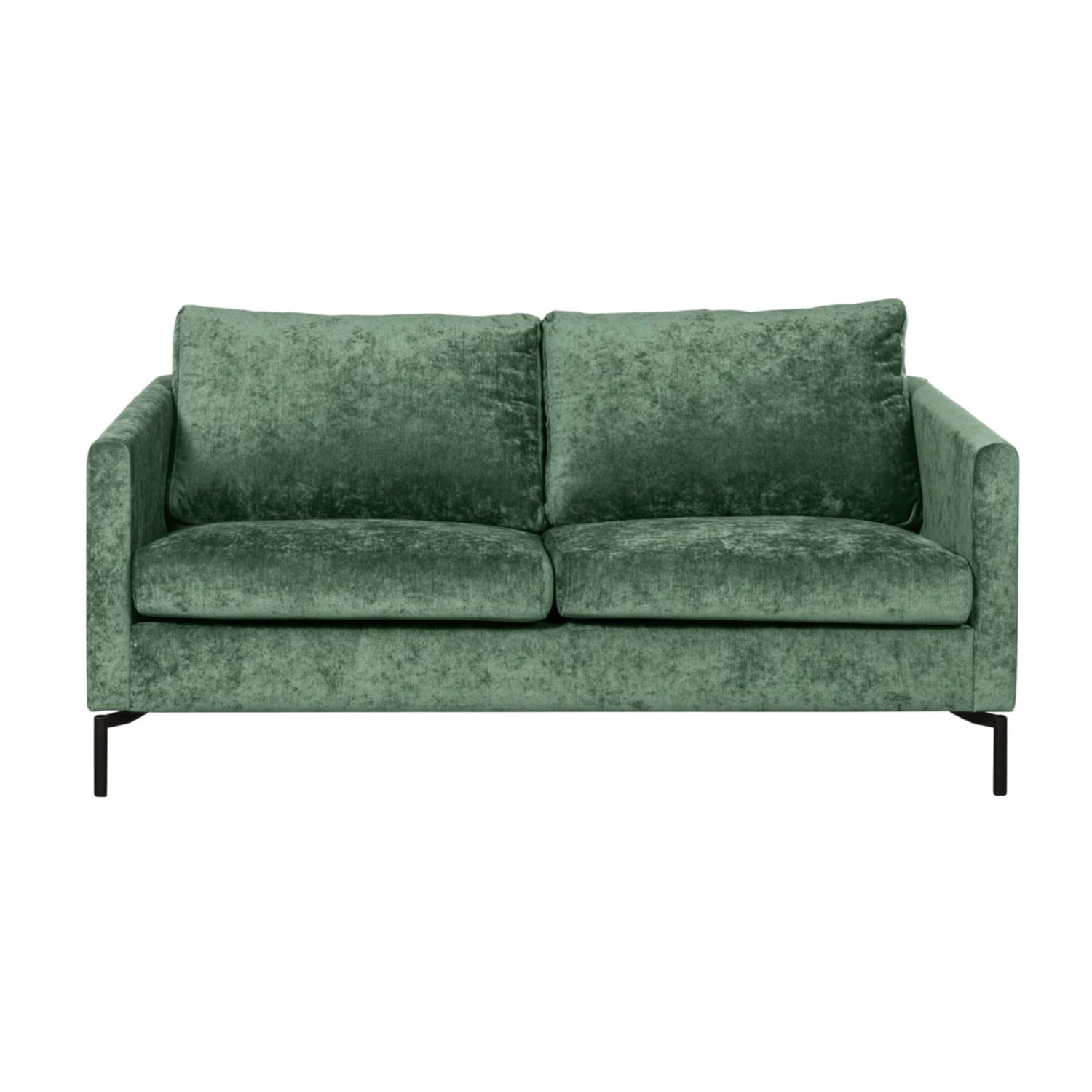 Aulanko-sohva vihreällä Eros 32 -kankaalla ja mustilla metallijaloilla.
