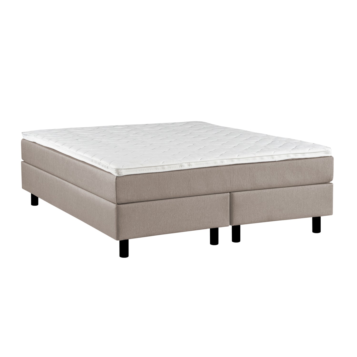 Beige Aallotar-jenkkisänkypaketti, johon sisältyvät profiloitu sijauspatja ja mustat puujalat.