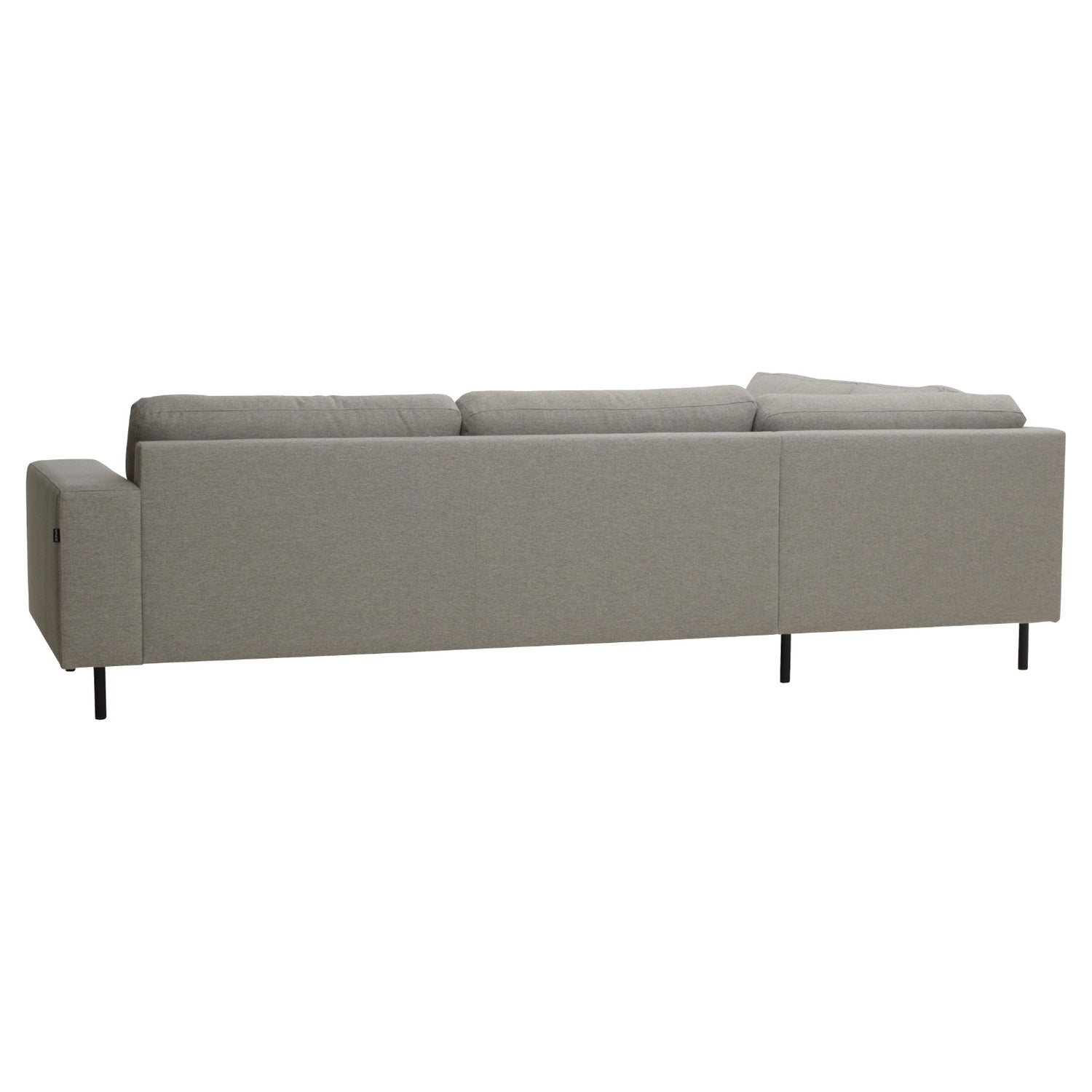 Aava-kulmasohva vasemmanpuoleisella divaanilla ja harmaanruskealla Land 81 -kangasverhoilulla, sekä mustilla 15 cm korkeilla kulmajaloilla.