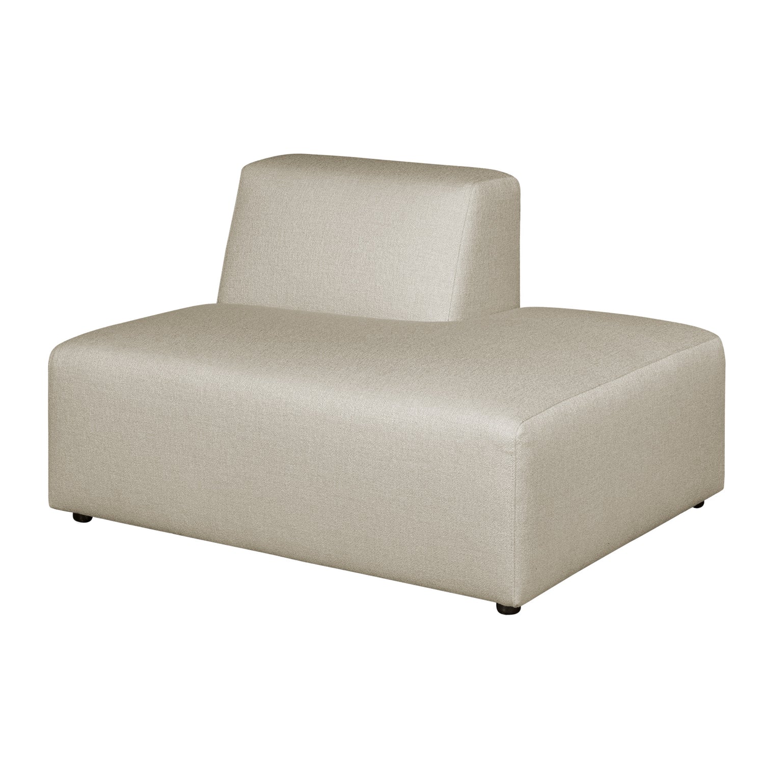 Alma-avopääty. Verhoiltu beigenvärisellä Minco 30-kankaalla. Mustat muovijalat.