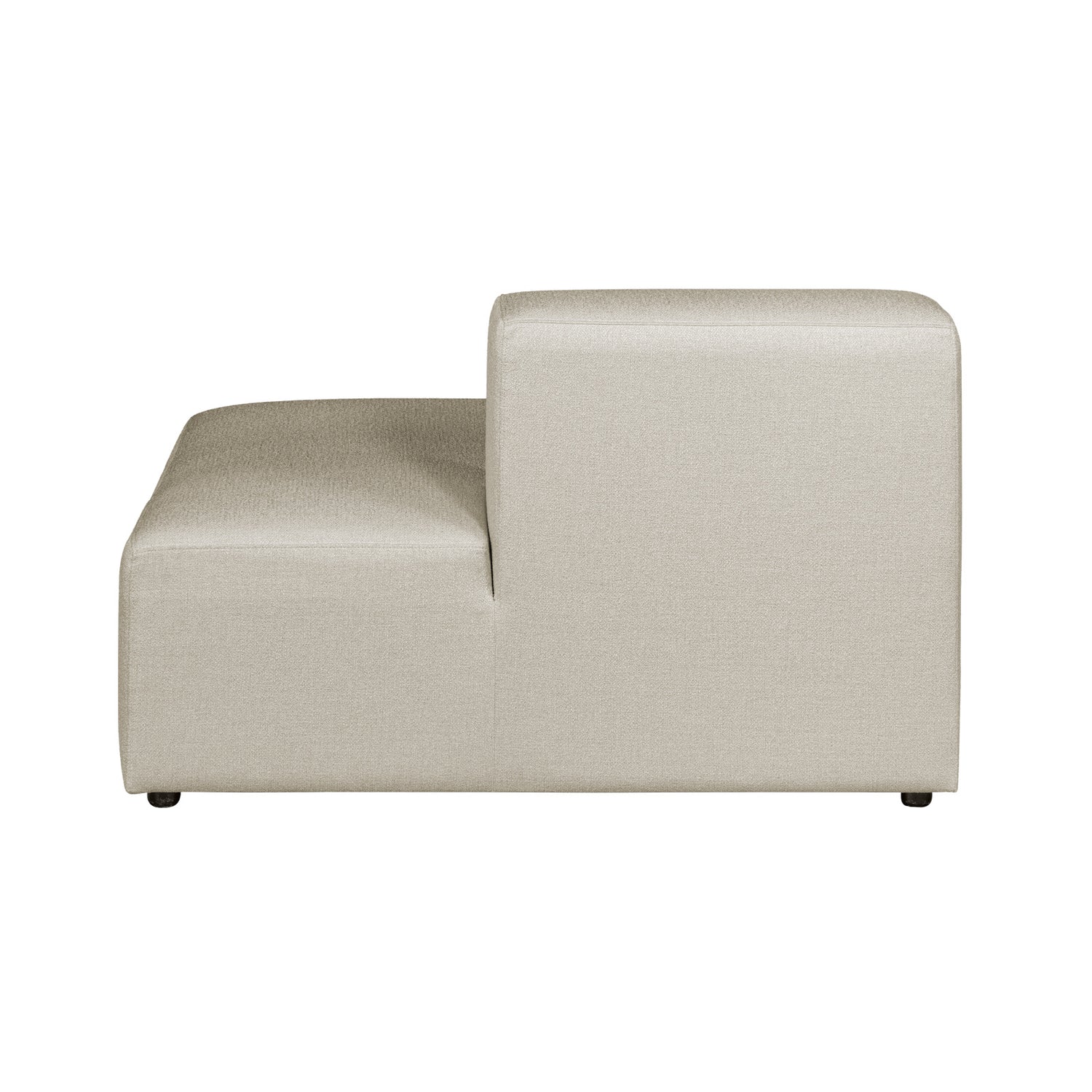 Alma-avopääty. Verhoiltu beigenvärisellä Minco 30-kankaalla. Mustat muovijalat.