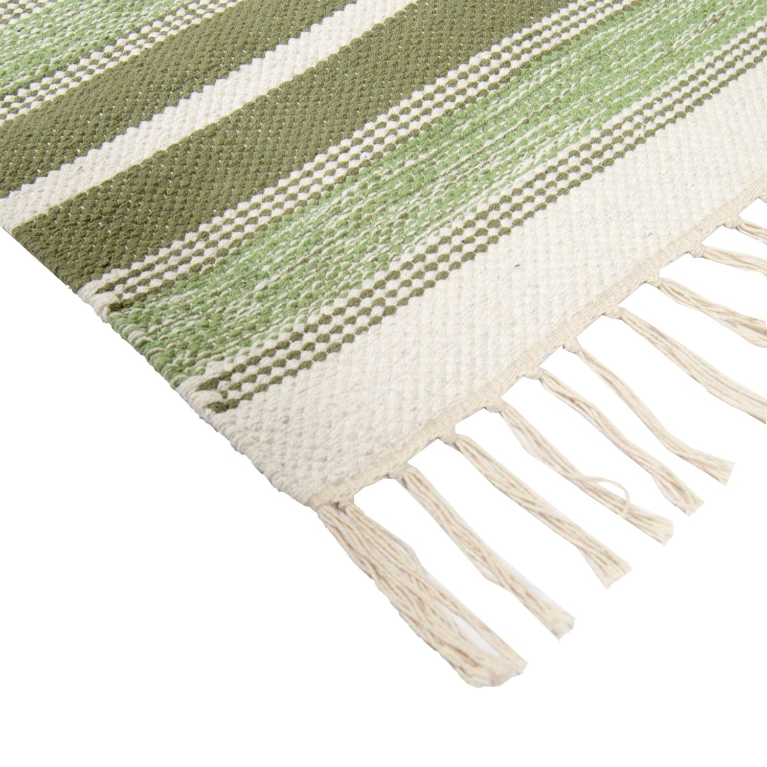 Lähikuvassa Arne-puuvillamatto, vihreä kuosi.