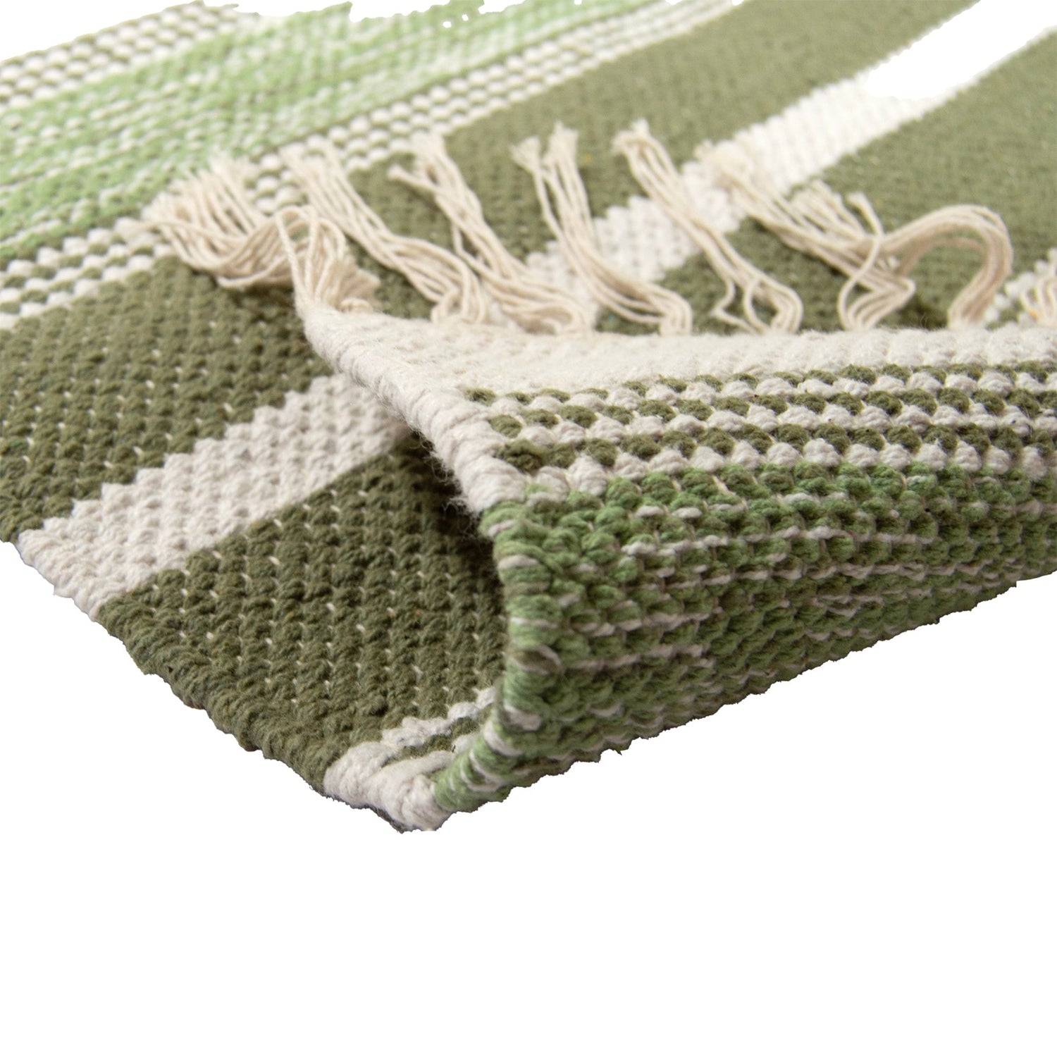 Lähikuvassa Arne-puuvillamatto, vihreä kuosi.