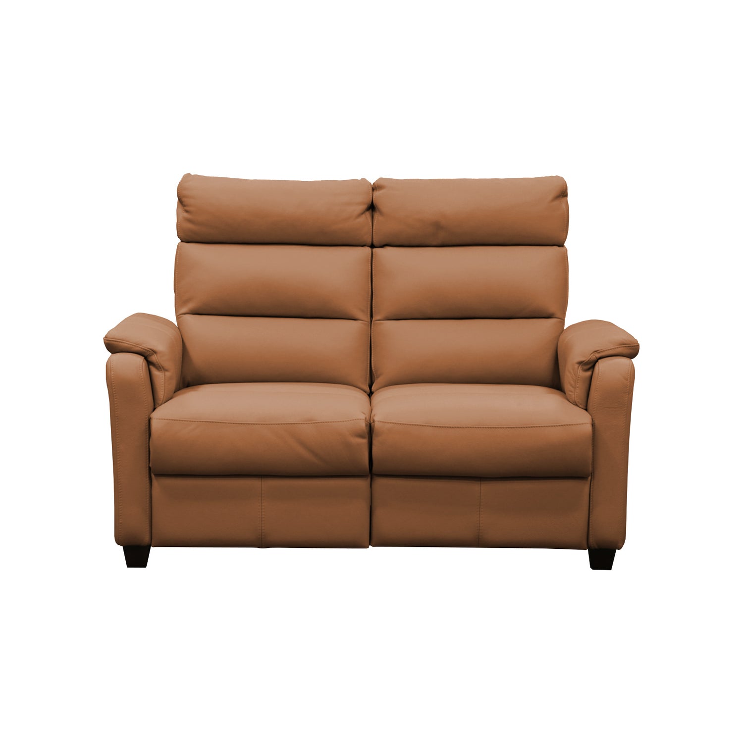 2-istuttavan ruskean Atlanta-recliner-sähkömekanismisohvan verhoiluna on Labrador 03 -nahka/keinonahka. (Metalliset Touch-hipaisukytkimet ovat molemmin puolin piilossa istuimen ja käsinojan välissä.) Mekanismisohvan puujalat ovat wengen väriset.
