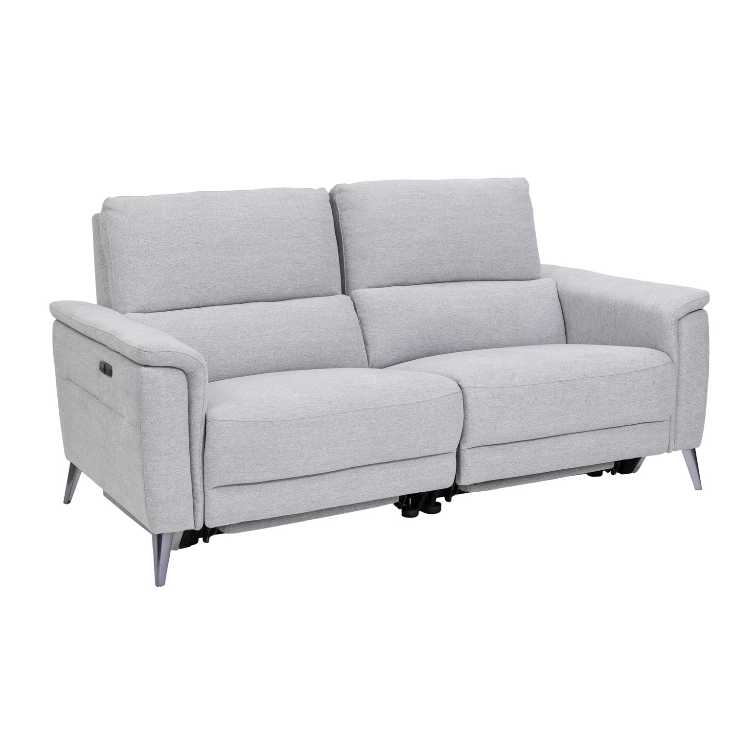 Cindy-mekanismisohva vaaleanharmaalla kangasverhoilulla ja metallisilla jaloilla.