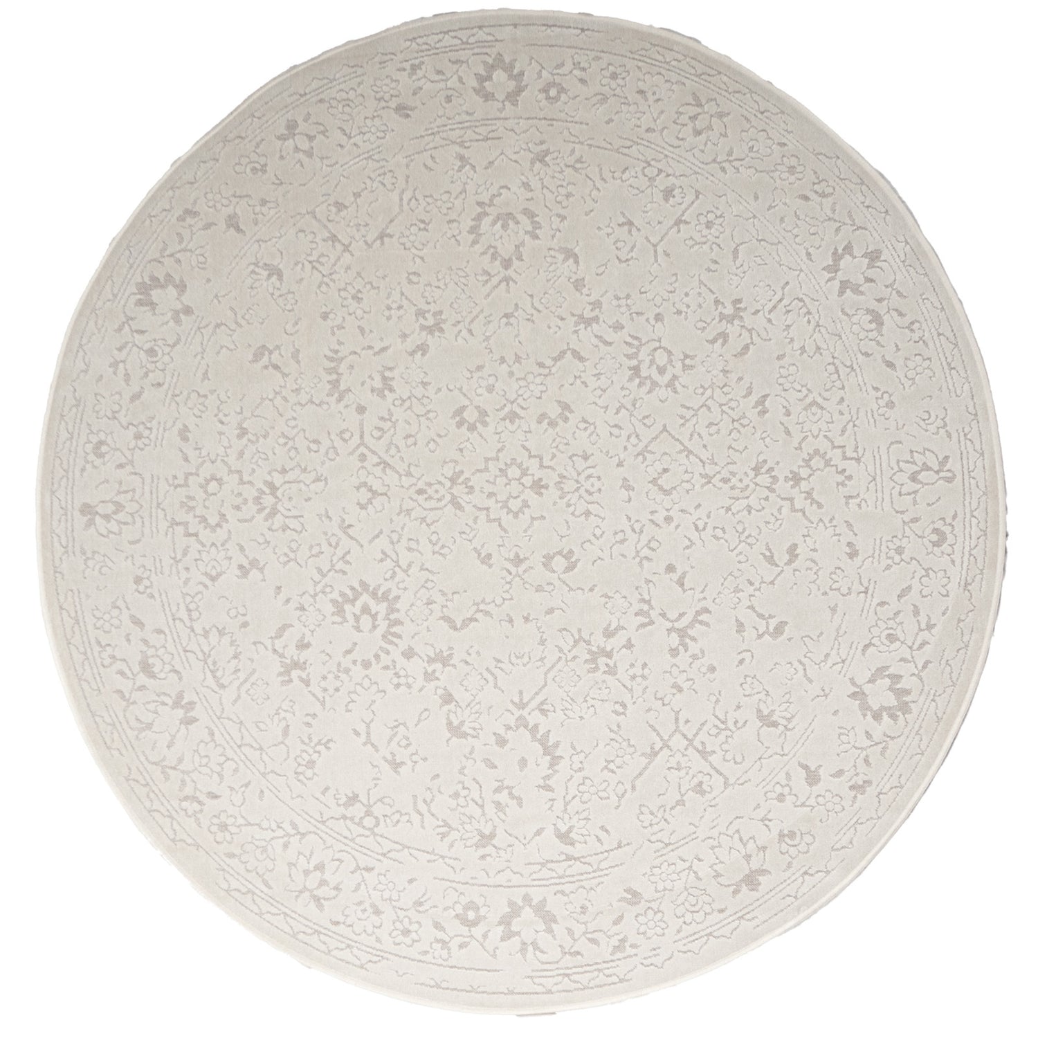 Pyöreä Elisabeth-viskoosimatto samettisen valkoisena.