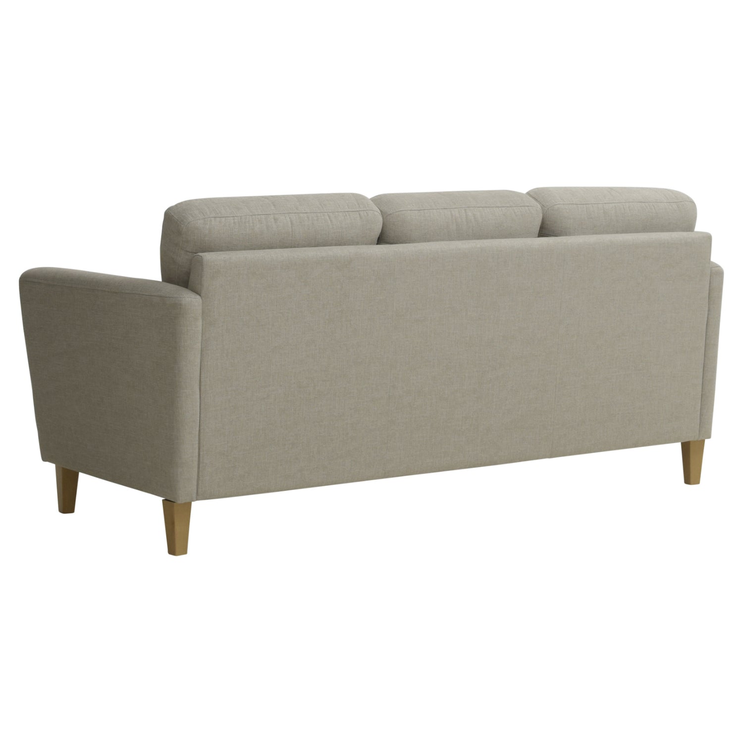 3-istuttava Ella-sohva vaalean hiekanvärisellä Manhattan 891 -kangasverhoilulla ja tammenvärisillä koivujaloilla.