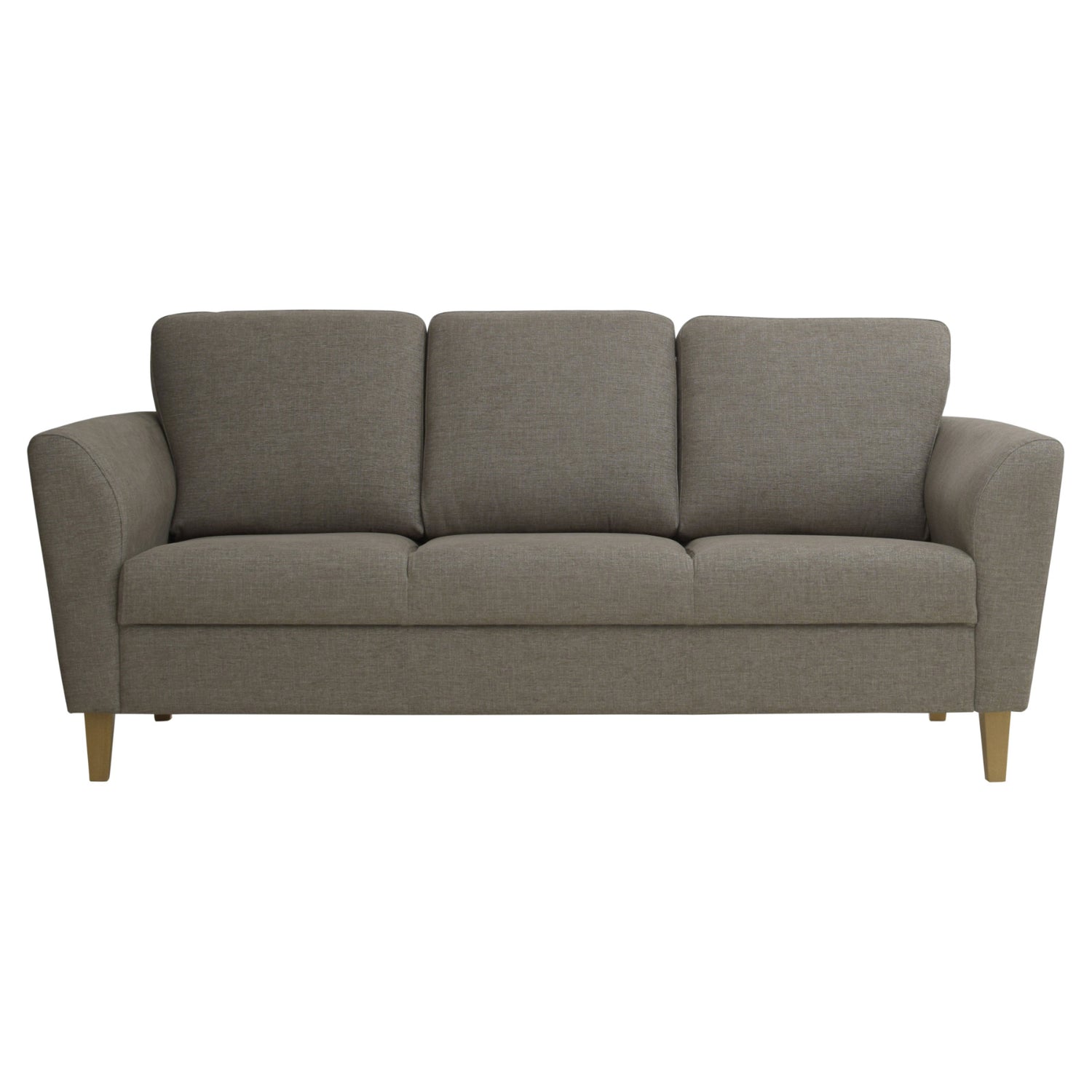 3-istuttava Ella-sohva harmaanruskealla Manhattan 893 -kangasverhoilulla ja tammenvärisillä koivujaloilla.