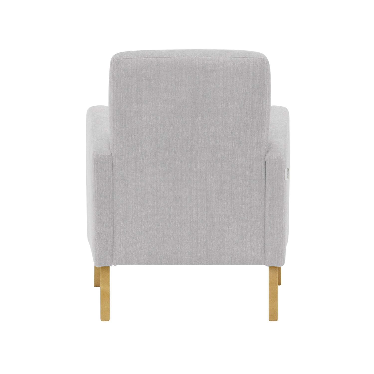 Fanni-nojatuoli hopean värisellä Naomi 112 -verhoilukankaalla ja luonnonvärisillä tammijaloilla.