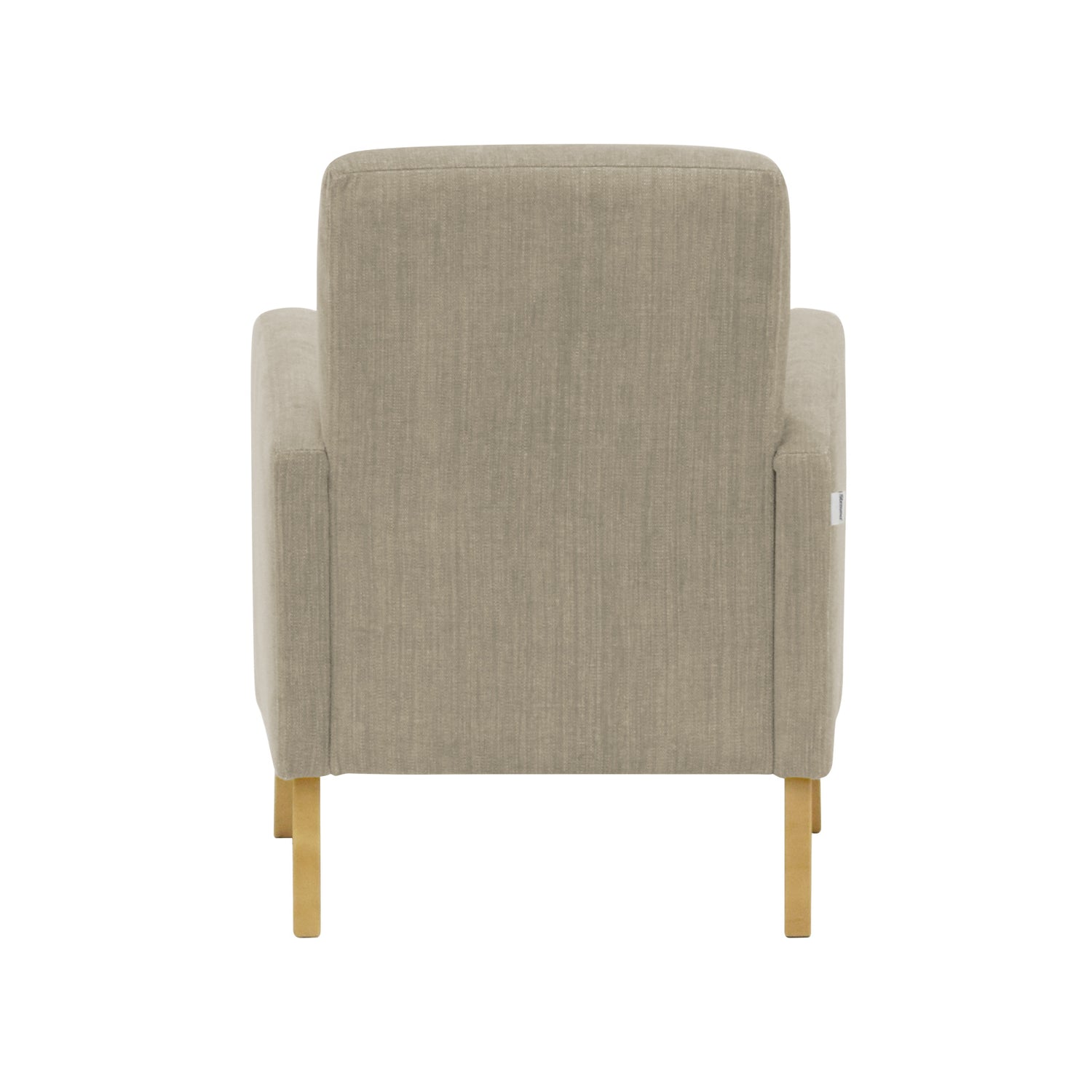 Fanni-nojatuoli hiekan värisellä Naomi 430 -verhoilukankaalla ja luonnonvärisillä tammijaloilla.