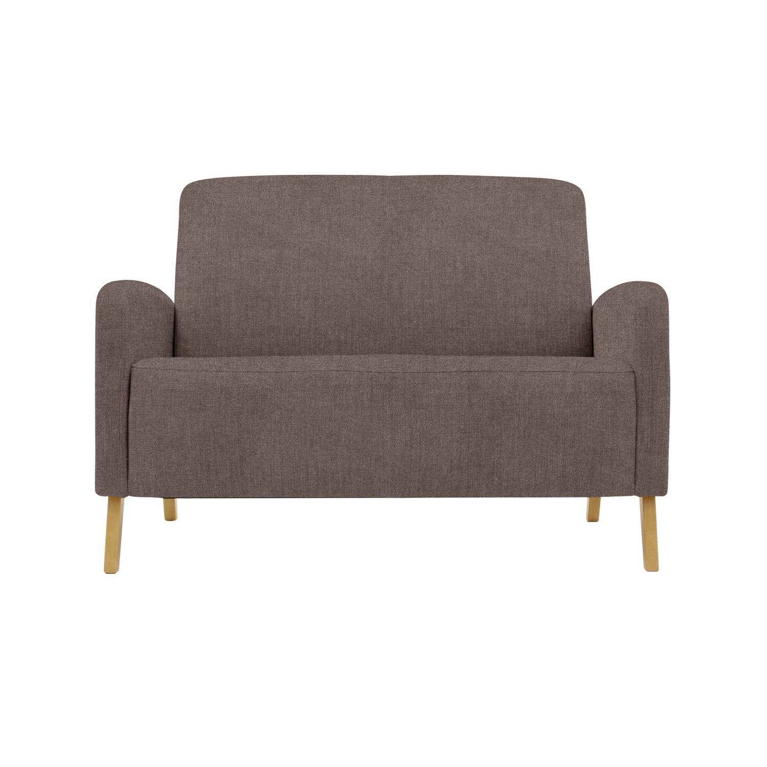 Fanni 2-istuttava sohva ruskealla Barcelona 40 -verhoilukankaalla ja luonnonvärisillä tammijaloilla.