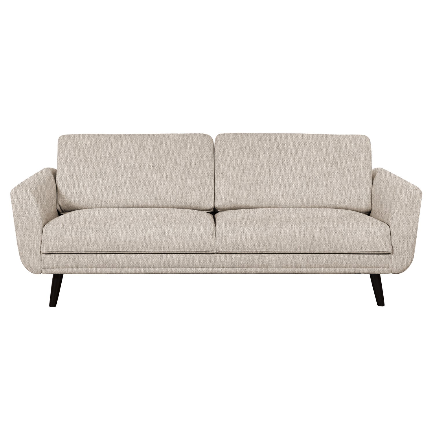 Finby-sohva beigellä Sparr 362 -kankaalla ja wengen värisillä puujaloilla.