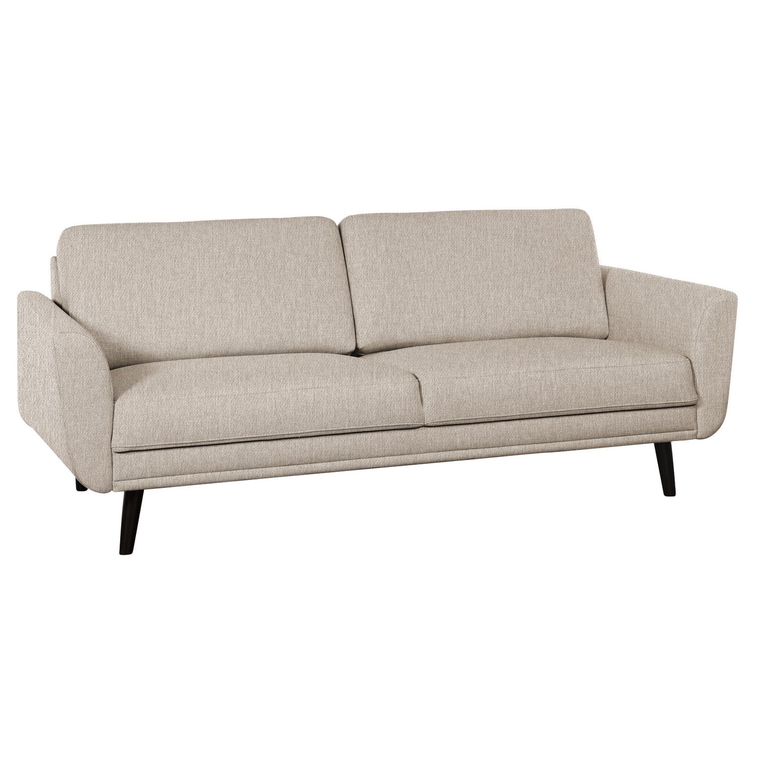 Finby-sohva beigellä Sparr 362 -kankaalla ja wengen värisillä puujaloilla.