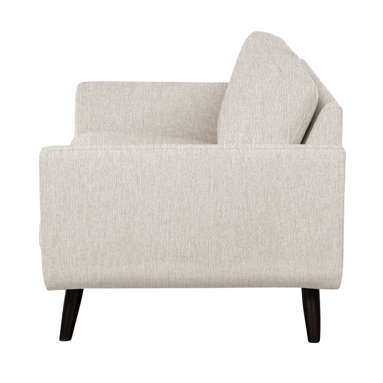 Finby-sohva vaalealla Sparr 160 -kankaalla ja wengen värisillä puujaloilla.