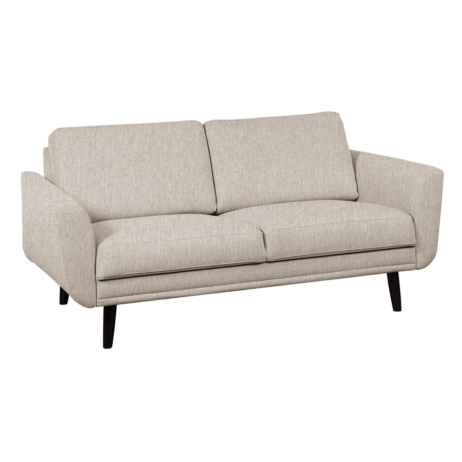 Finby-sohva beigellä Sparr 362 -kankaalla ja wengen värisillä puujaloilla.