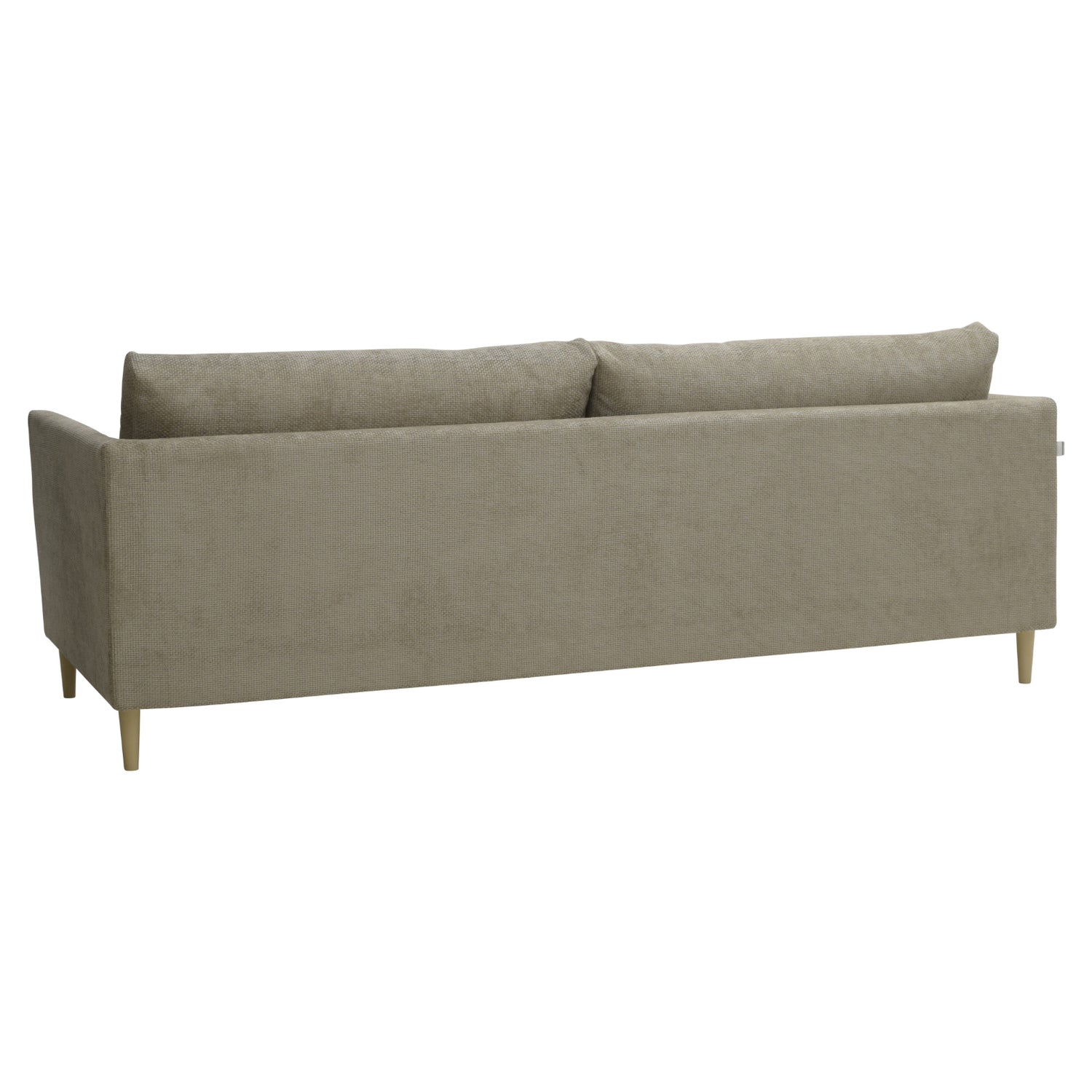 3-istuttava 232 cm Halla-sohva hiekanvärisellä Vogue 02 -kankaalla. Luonnonväriset 14 cm pyöreäkartiopuujalat.