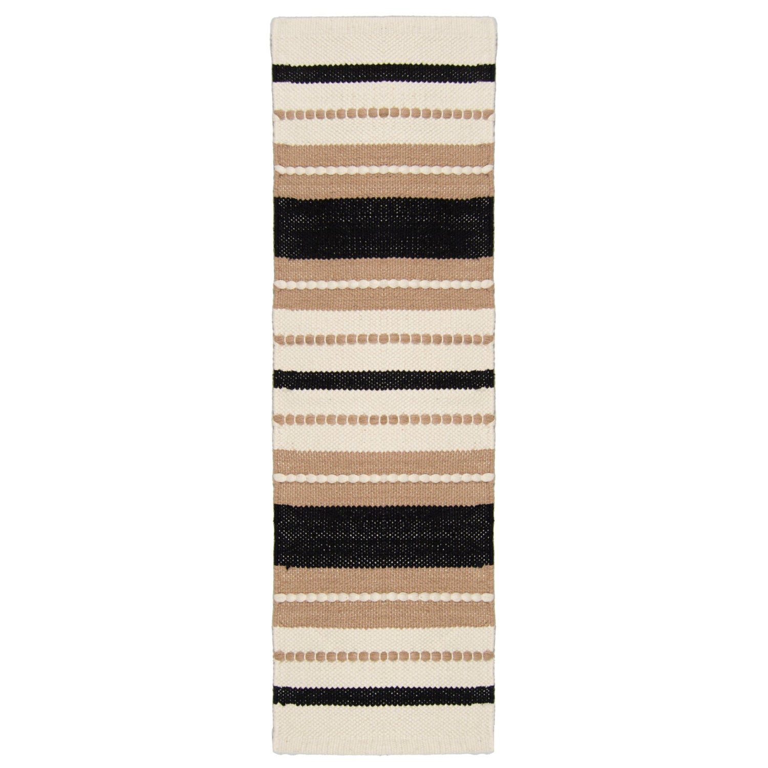 Heinävesi-keinutuolimatto, beige. Yksipuoleisessa puuvillamatossa on ajaton raidallinen kuosi ja luonnollinen materiaali.