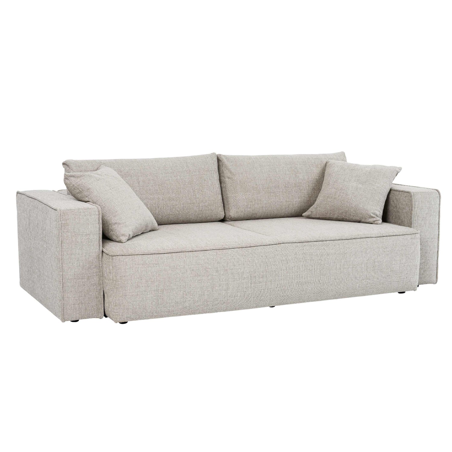 3-istuttava Melody-vuodesohva luonnonvaalealla Wish 01 -verhoilukankaalla. Sohvassa on matalat 1,5 cm muovijalat.