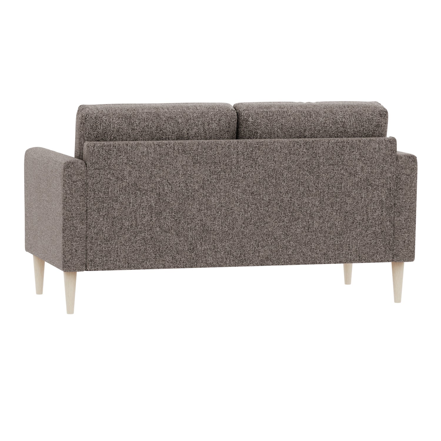 Ilona 2-istuttava ruskealla Altamura 107 -kankaalla ja luonnonvärisillä 18 cm korkeilla pyöreäkartiojaloilla. Kuvan sohvassa on 10 cm leveät KN10-käsinojat.