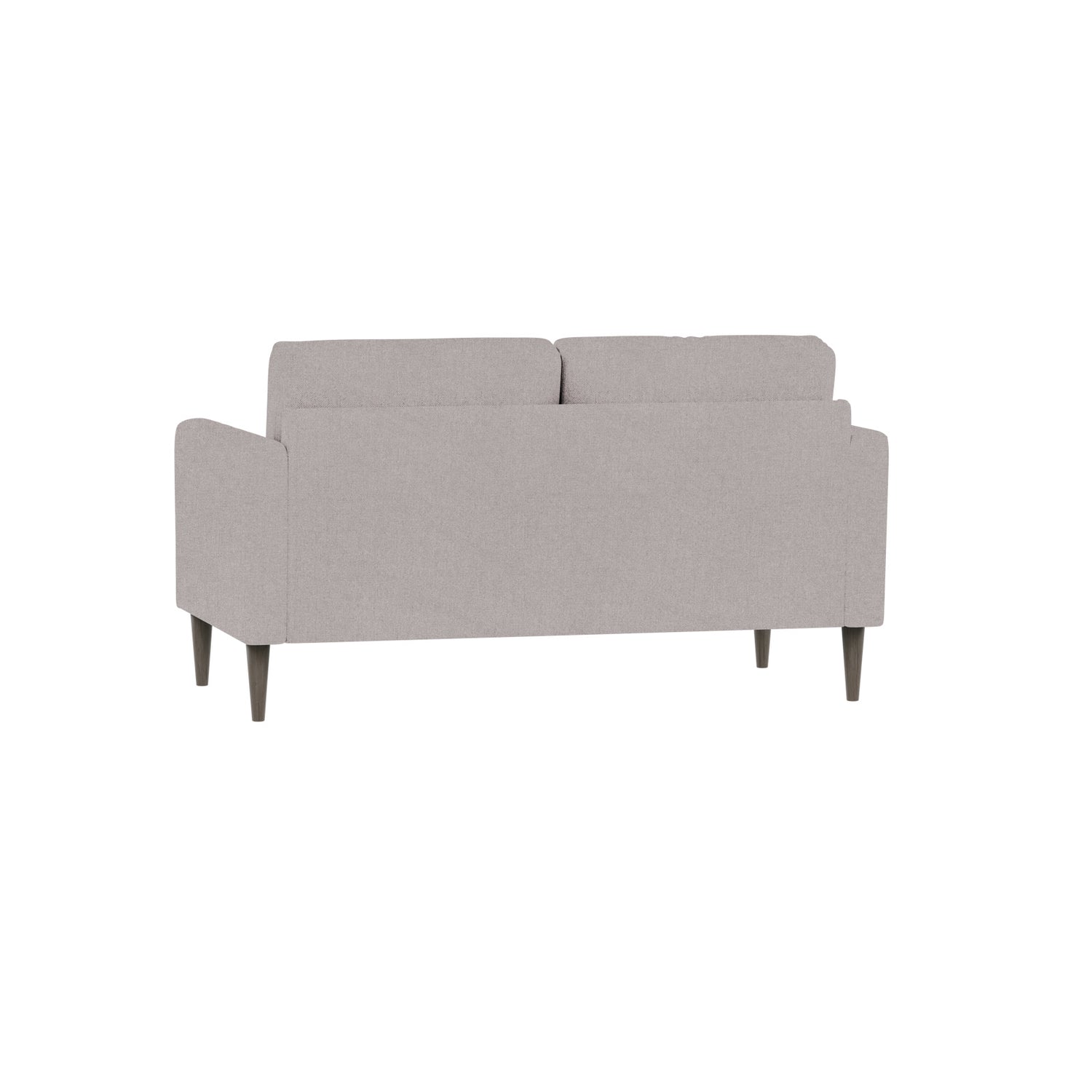 Ilona 2-istuttava sohva vaalealla hiekanvärisellä Barcelona 10 -kankaalla ja wengen värisillä 18 cm korkeilla pyöreäkartiojaloilla. Kuvan sohvassa on 10 cm leveät KN10-käsinojat.