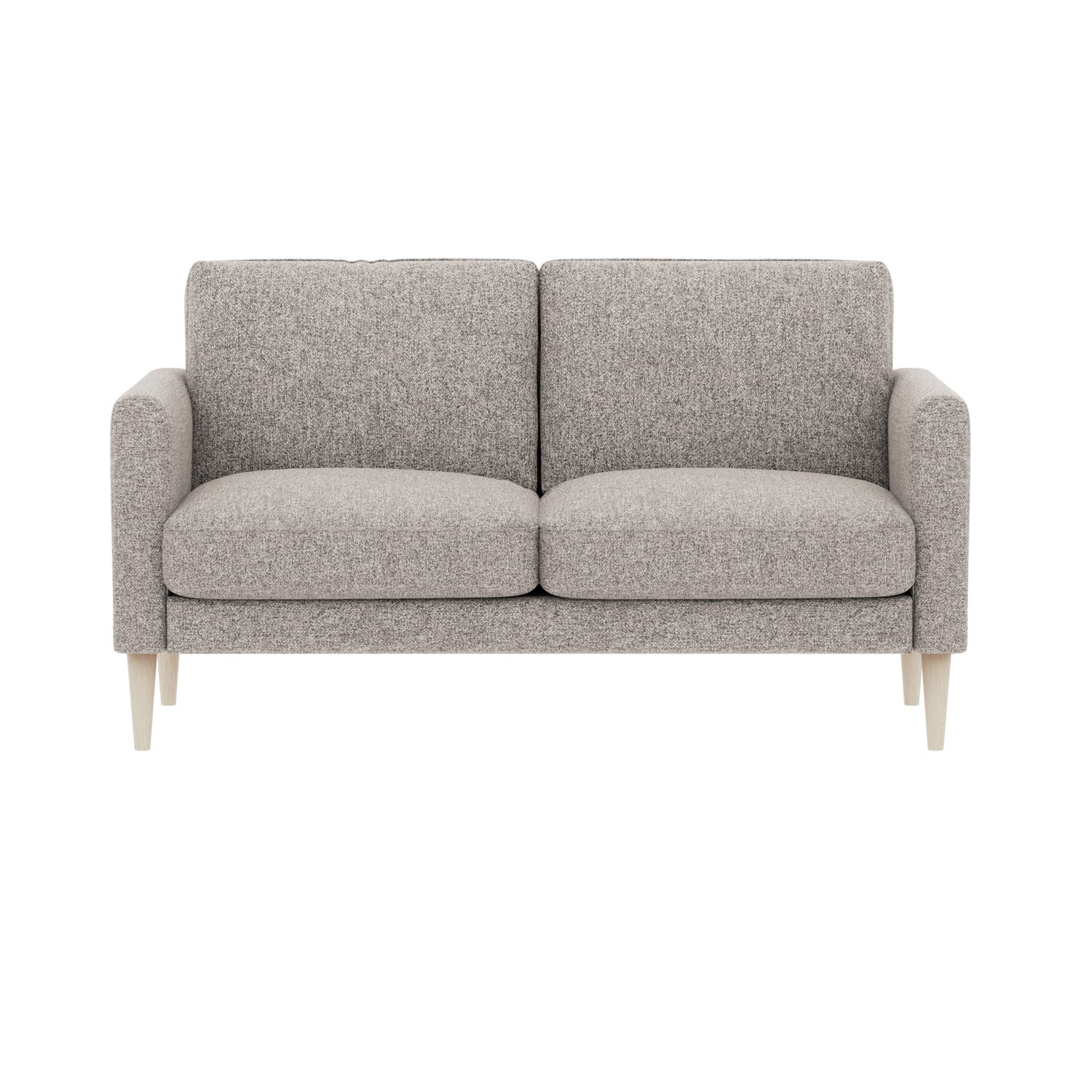 Ilona 2-istuttava hiekanvärisellä Altamura 124 -kankaalla ja luonnonvärisillä 18 cm korkeilla pyöreäkartiojaloilla. Kuvan sohvassa on 10 cm leveät KN10-käsinojat.