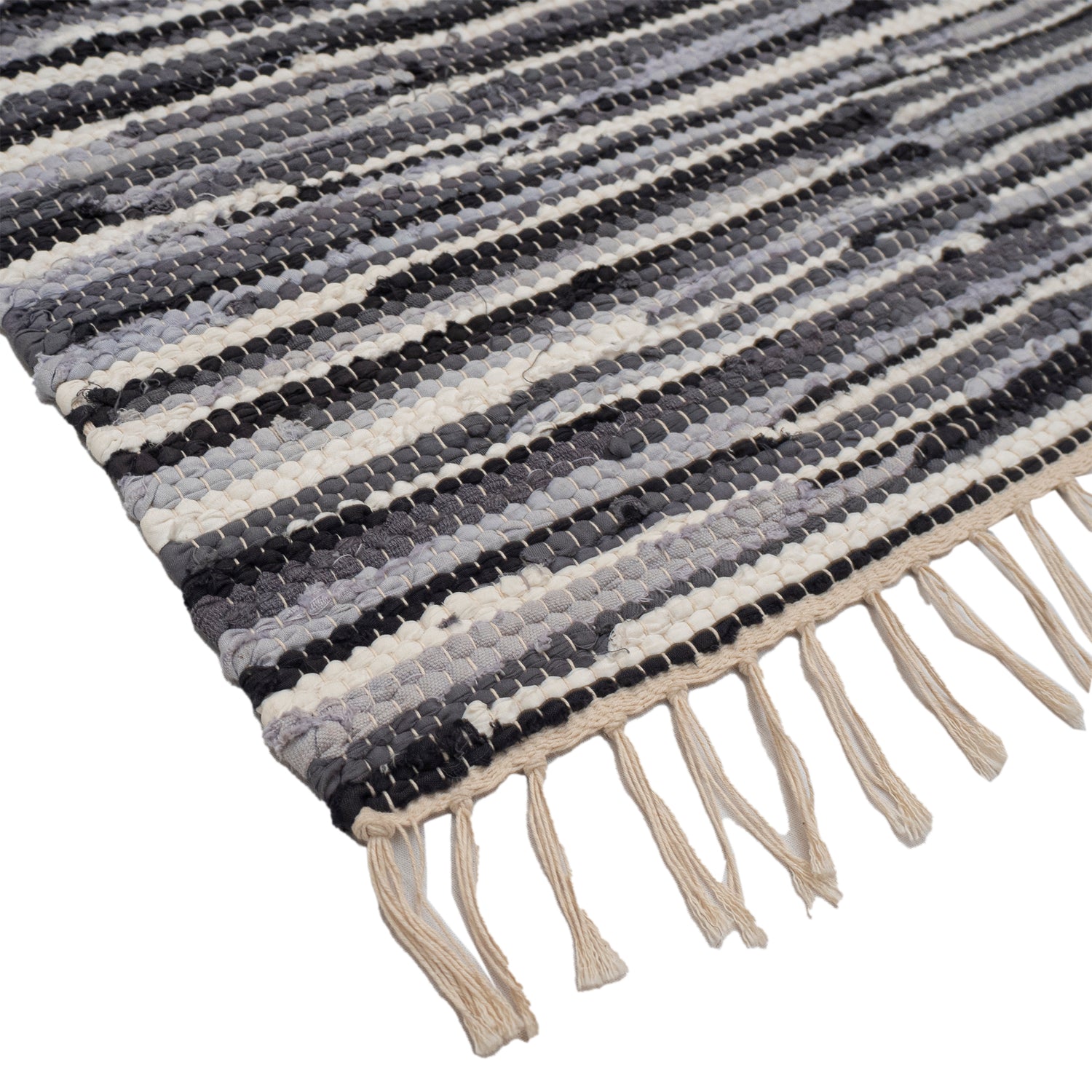 Lähikuvassa Jenkka-maton hapsut.