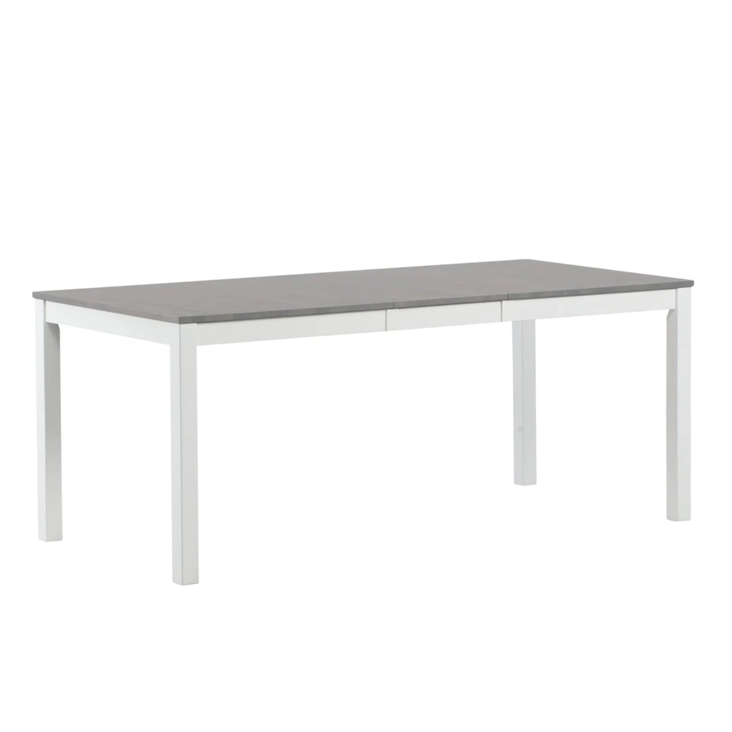 Jatkettava Kaisla-ruokapöytä harmaalla koivukannella. Pöydän koko jatkettuna on 180 x 85 cm.