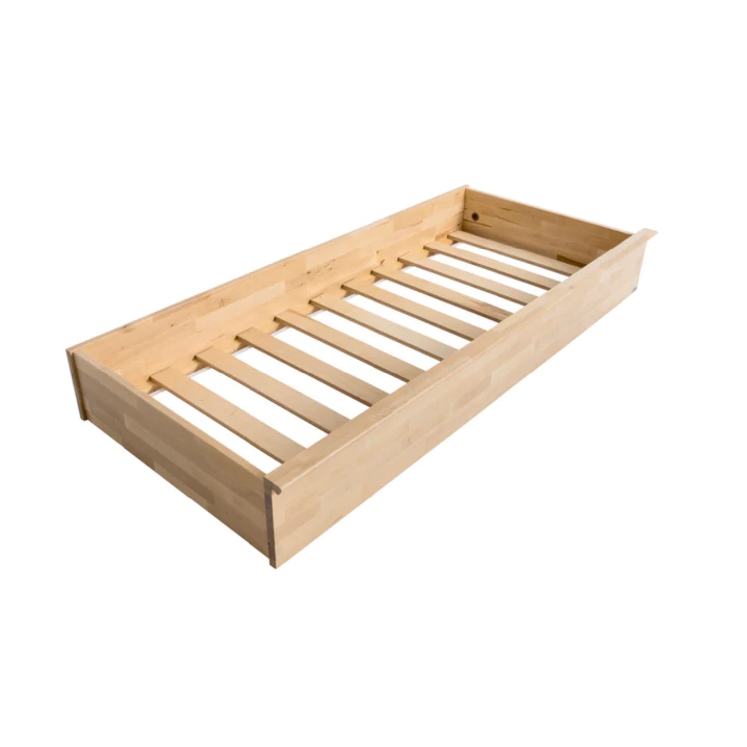 Kanerva-vuodevaatelaatikko koivunvärisenä. Kanerva-puusohvan alle sopiva laatikko on kätevä säilytyspaikka esimerkiksi vuodevaatteiden säilytykseen.