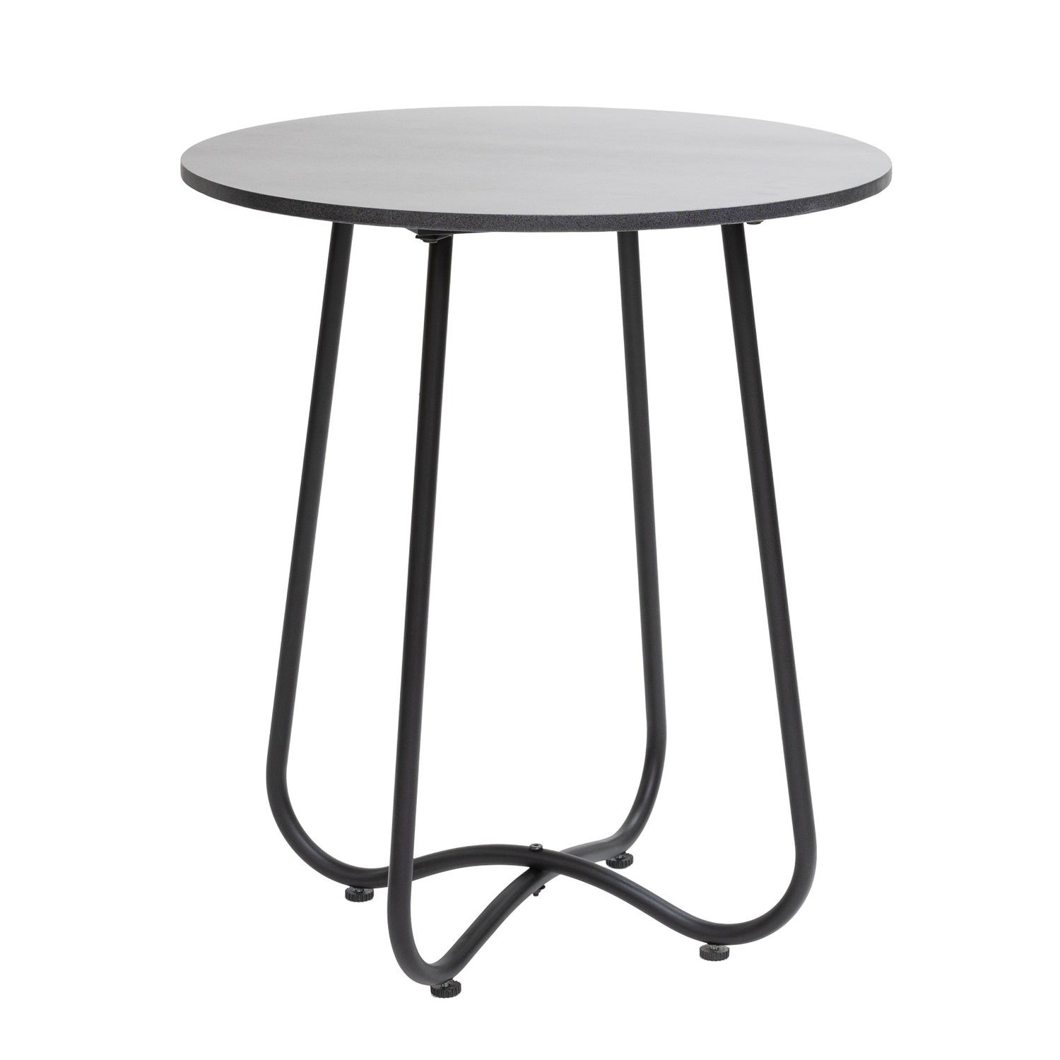 Kesähelmi-pöytä 60 x 60 cm. Musta metallirunko ja ohut sementtikansi.