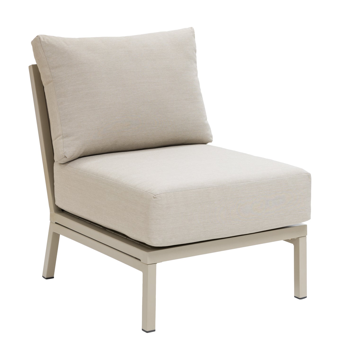 Beige Kesähelmi-sohvan keskiosa pehmusteilla.