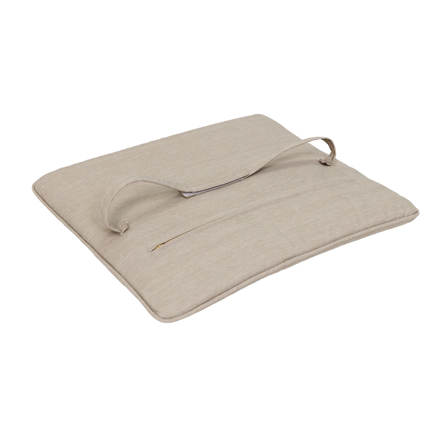 Kuvassa altapäin kuvattu Kesähelmi-tuolin pehmuste, beige. Pehmusteessa on tarrakiinnitys.