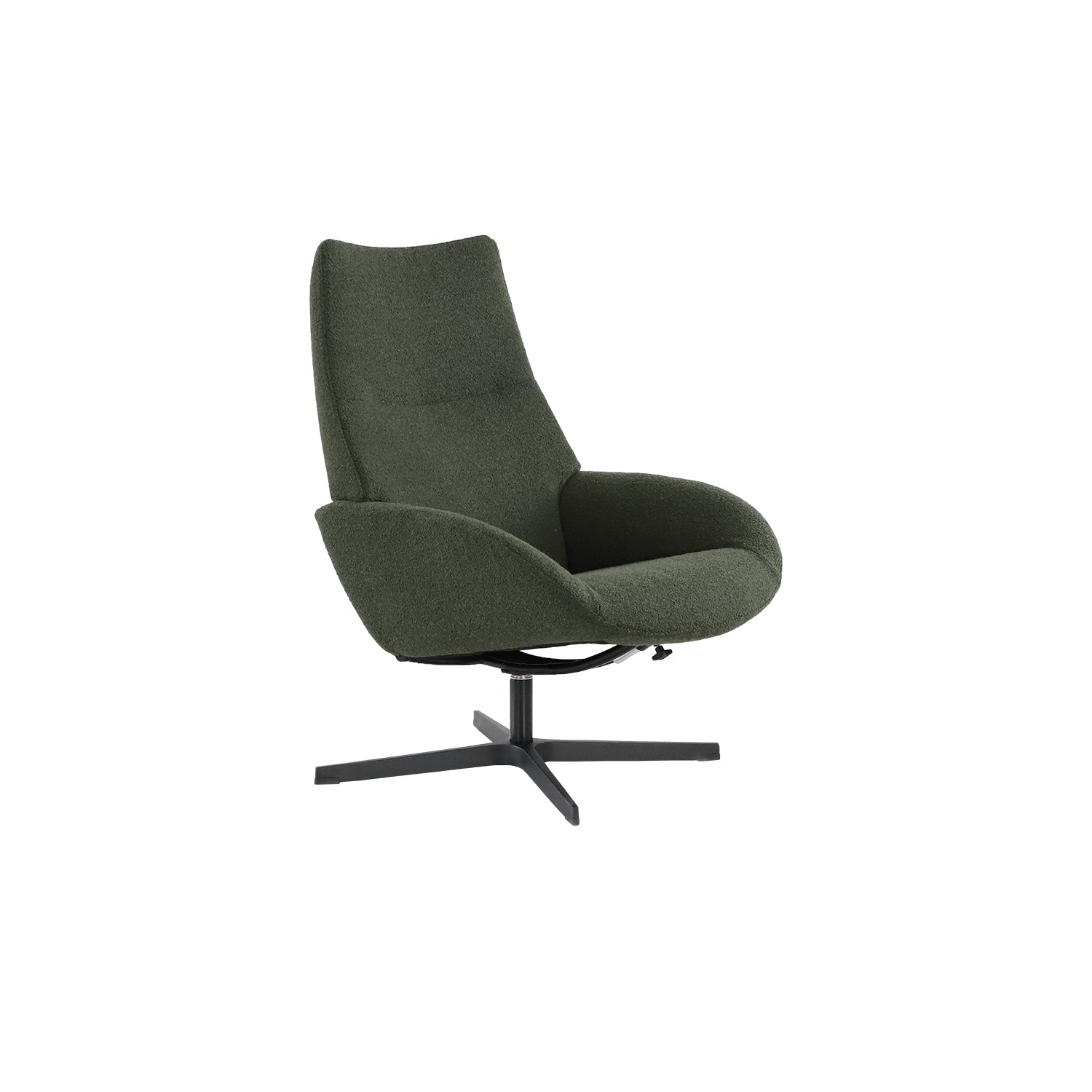 Kebe Lotus -tv-tuoli vihreällä Alpine Forest 438 -kangasverhoilulla ja mustalla Vision -ristikkojalalla.