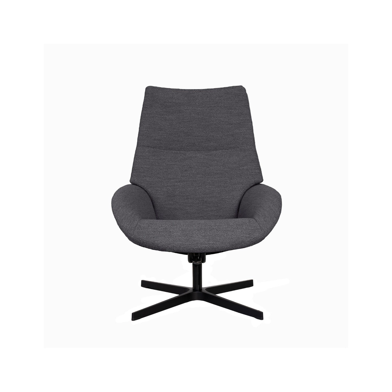 Kuvassa on Kebe Lotus -tv-tuoli harmaalla Alpine Grey 075 -kangasverhoilulla ja mustalla Vision -ristikkojalalla.