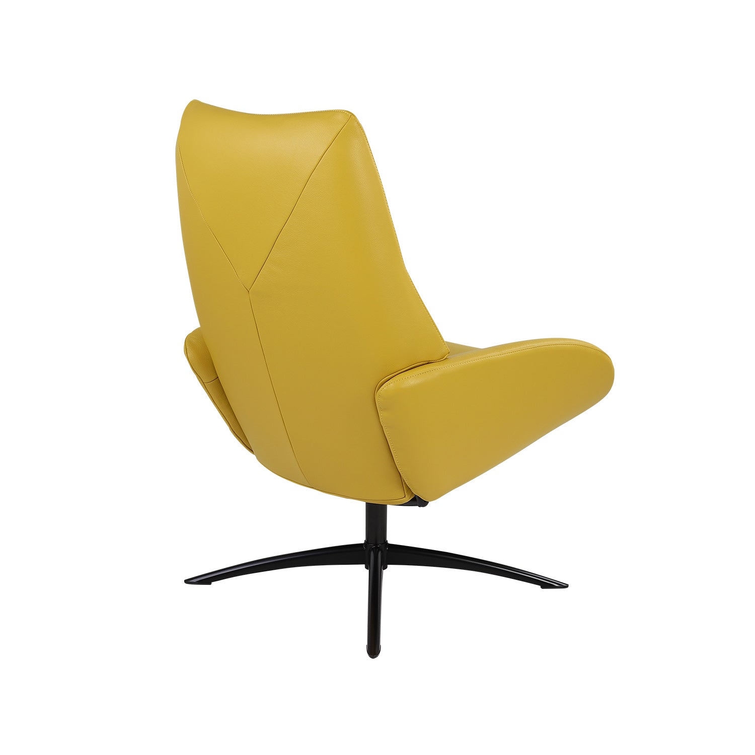 Kebe Lotus -nojatuoli keltaisella Balder-nahkaverhoilulla ja mustalla Sub 4 -jalalla. Tuolissa on kääntyvä ja kallistuva mekanismi.