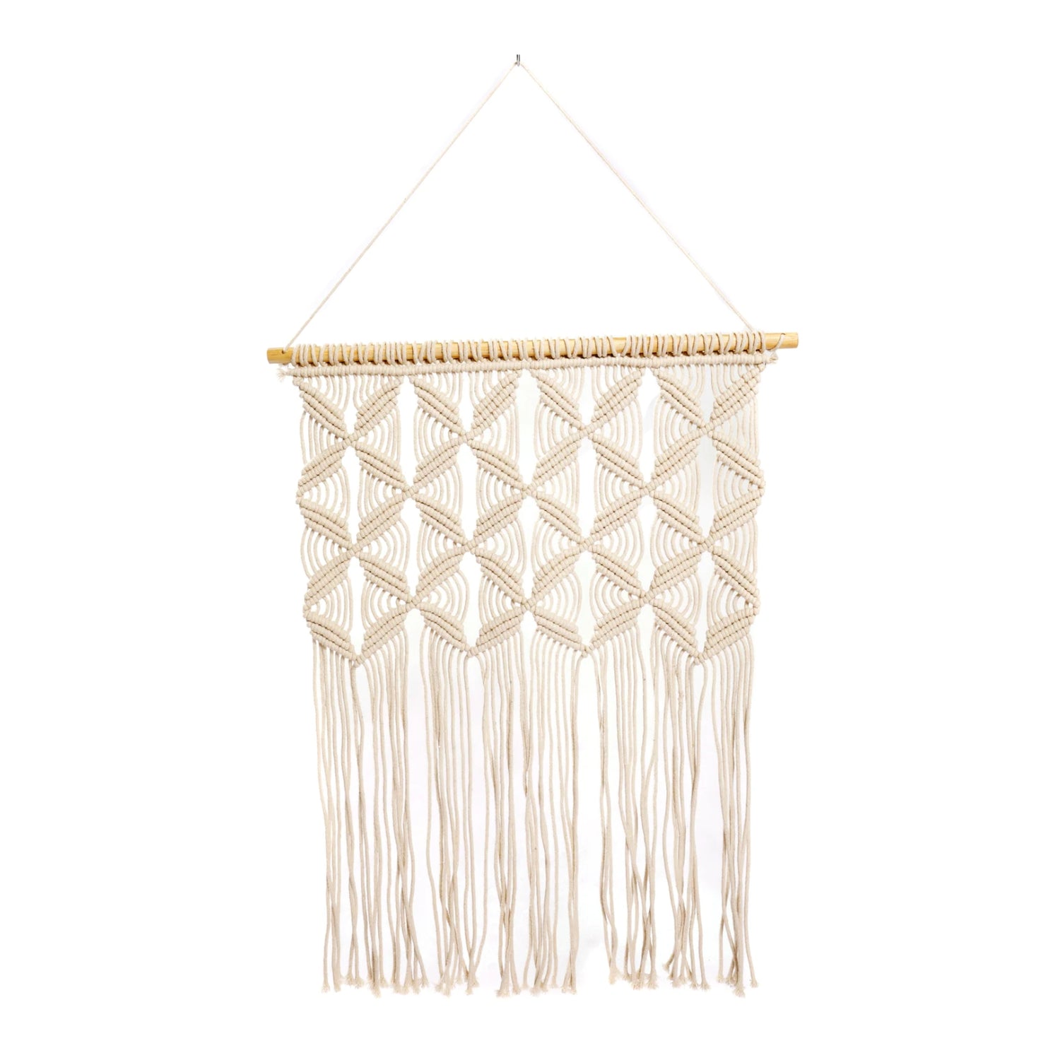 Luonnonvalkoinen Makrame-seinävaate 50 x 70 cm.