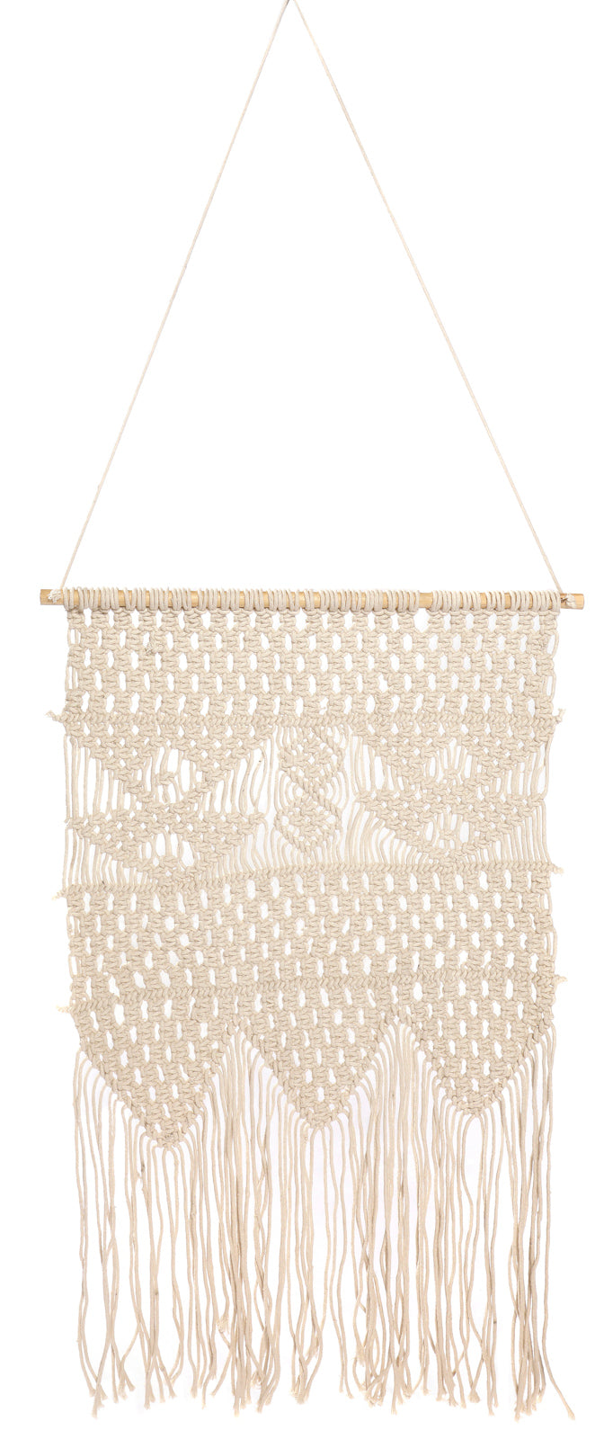 Luonnonvalkoinen Makrame-seinävaate 55 x 90 cm.